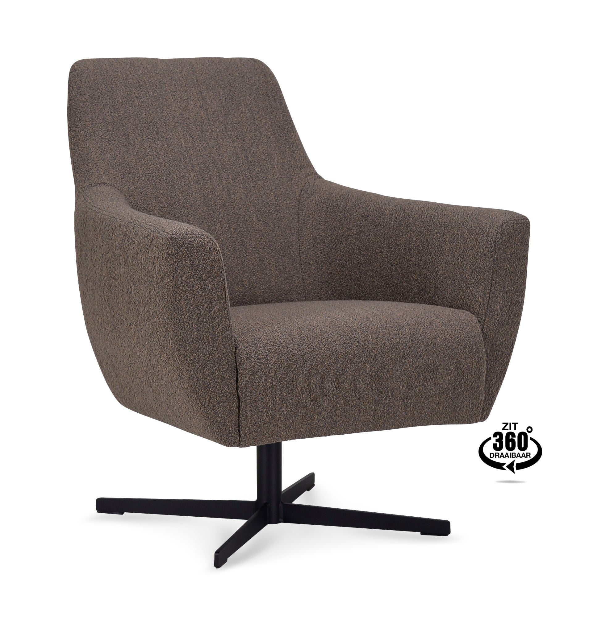 Fauteuil Harbour Stof Alpine Bruin Poot Zwart 360° Draaibaar