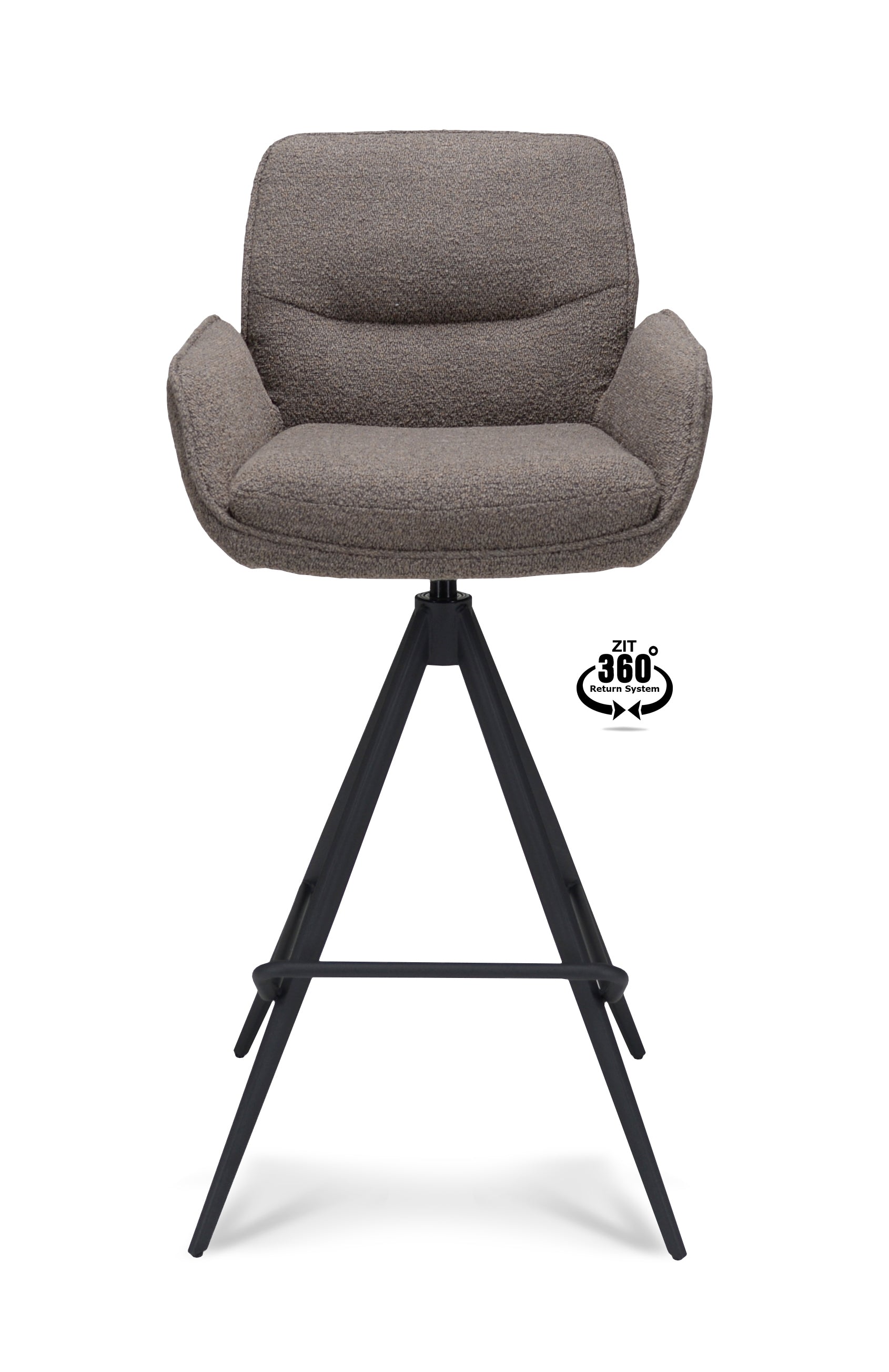 Barkruk met armleuning Bliss - ZH 80 Stof Alpine Bruin Leg Black 360° Return-system