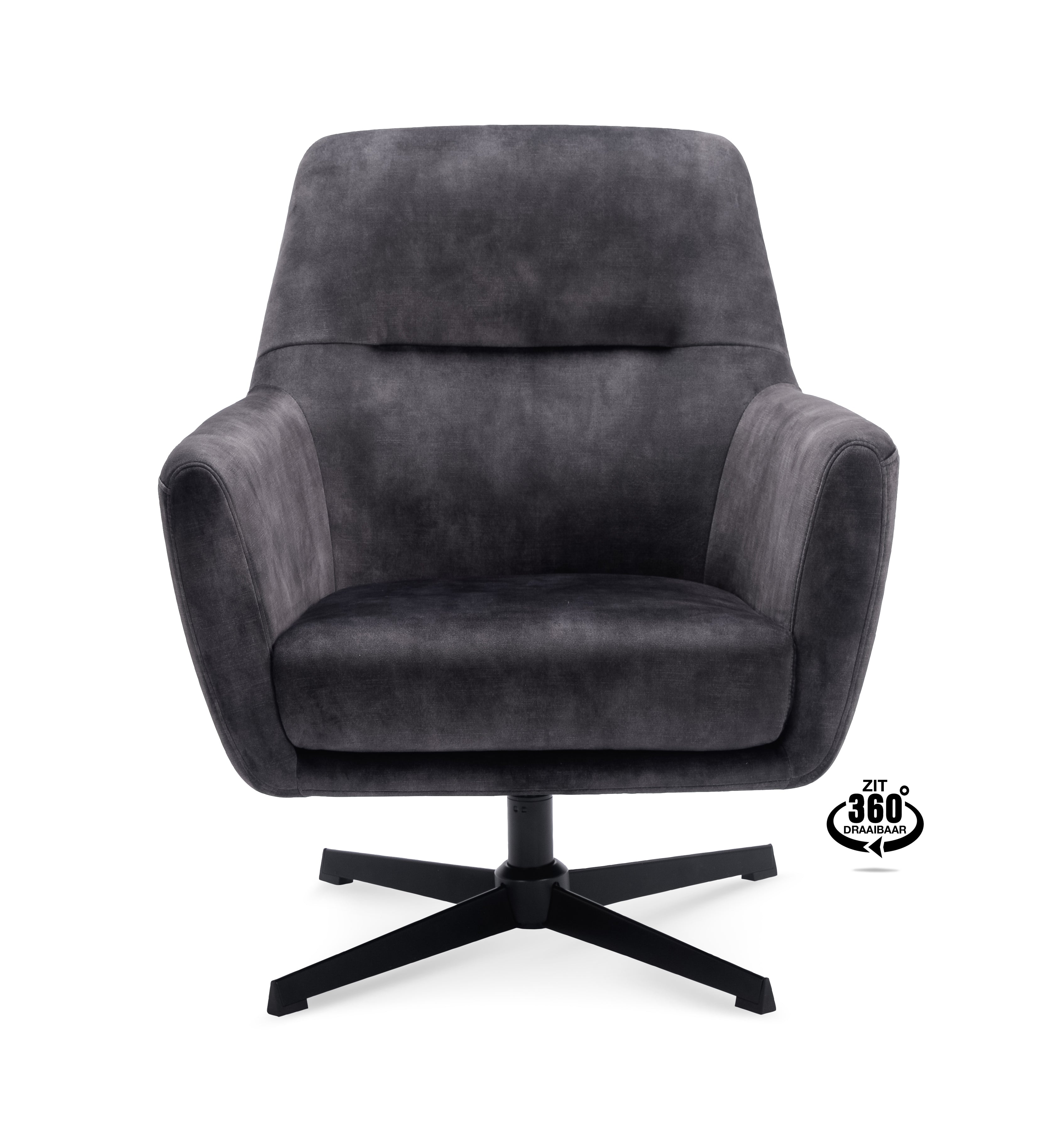 Fauteuil Edge Stof Adore Anthracite Draaivoet Zwart