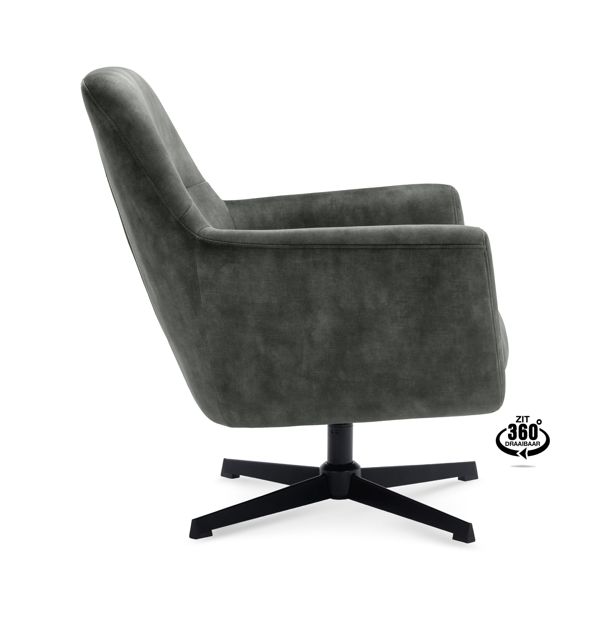 Fauteuil Edge Stof Adore Anthracite Draaivoet Zwart