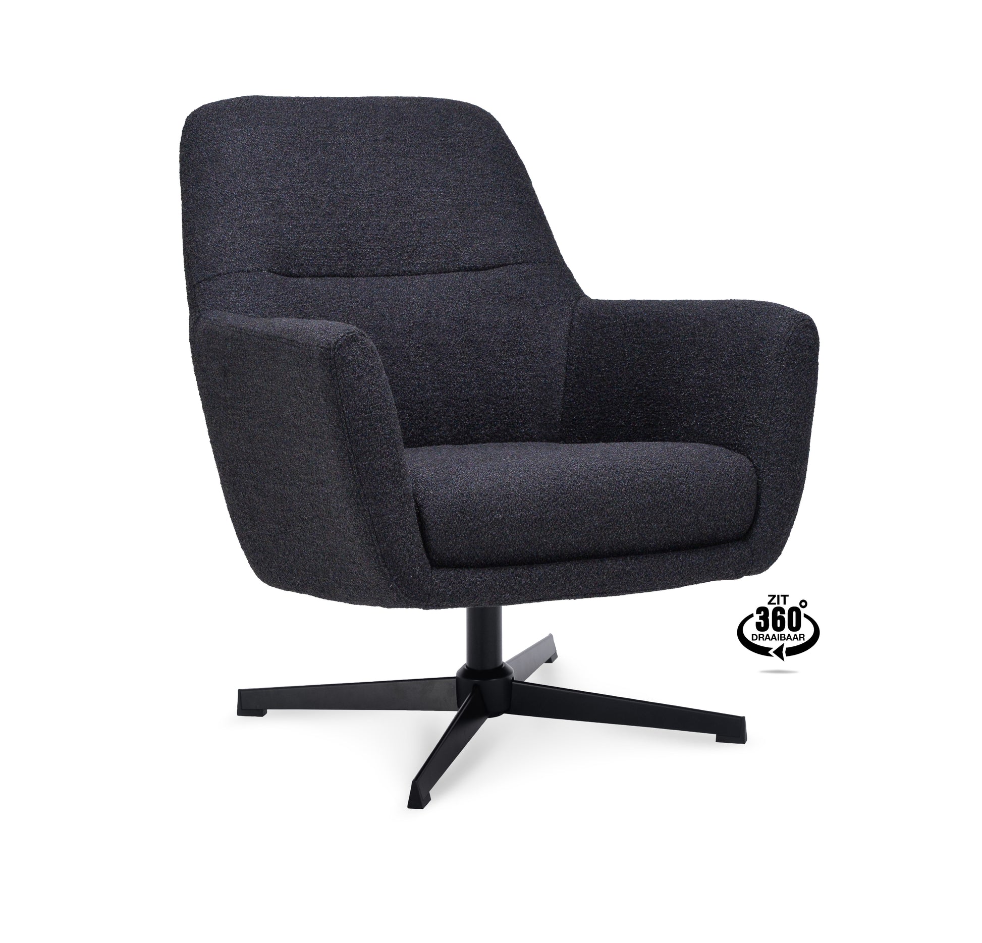 Fauteuil Edge Stof Alpine Ivory Draaivoet Zwart