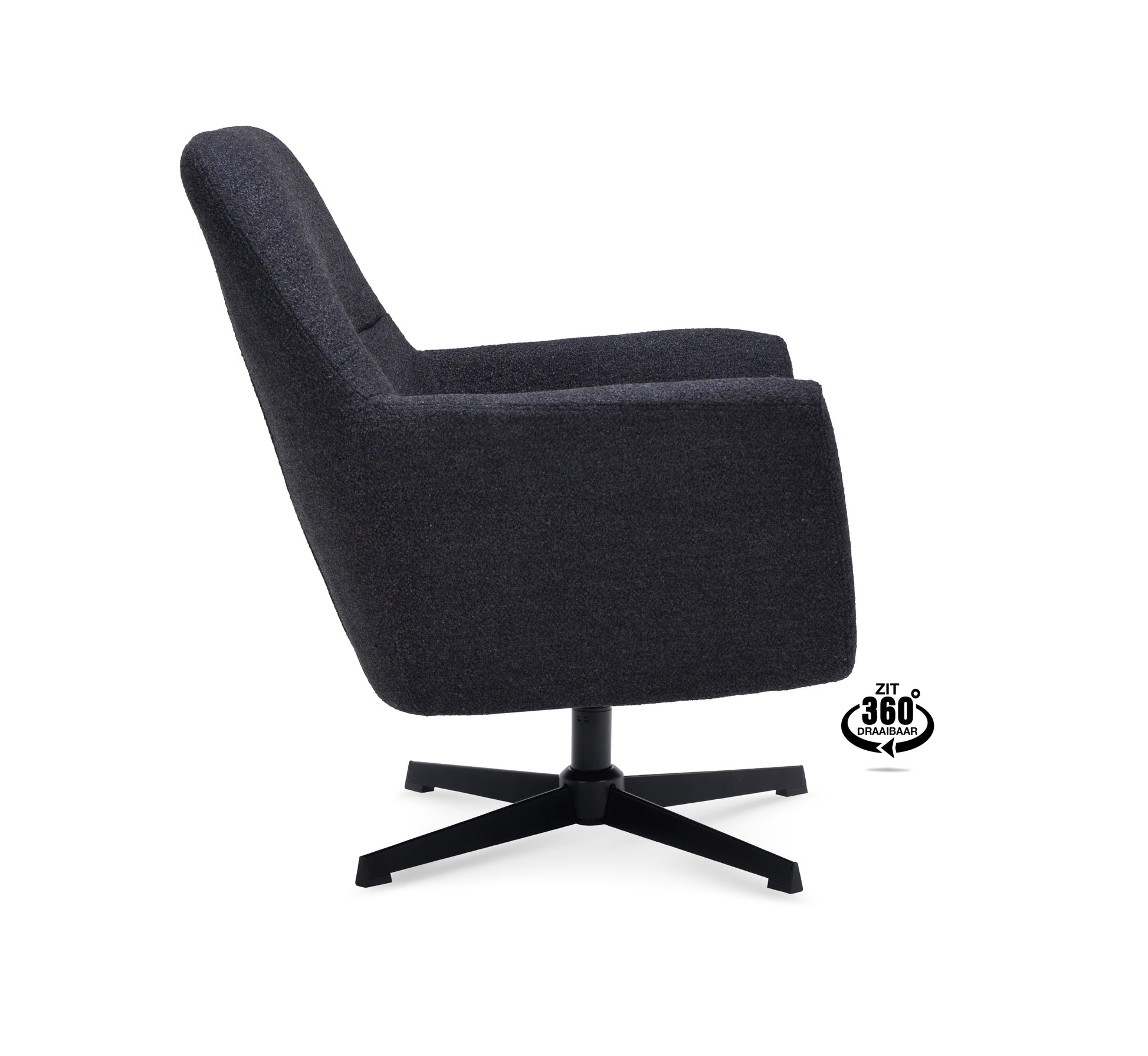 Fauteuil Edge Stof Alpine Ivory Draaivoet Zwart
