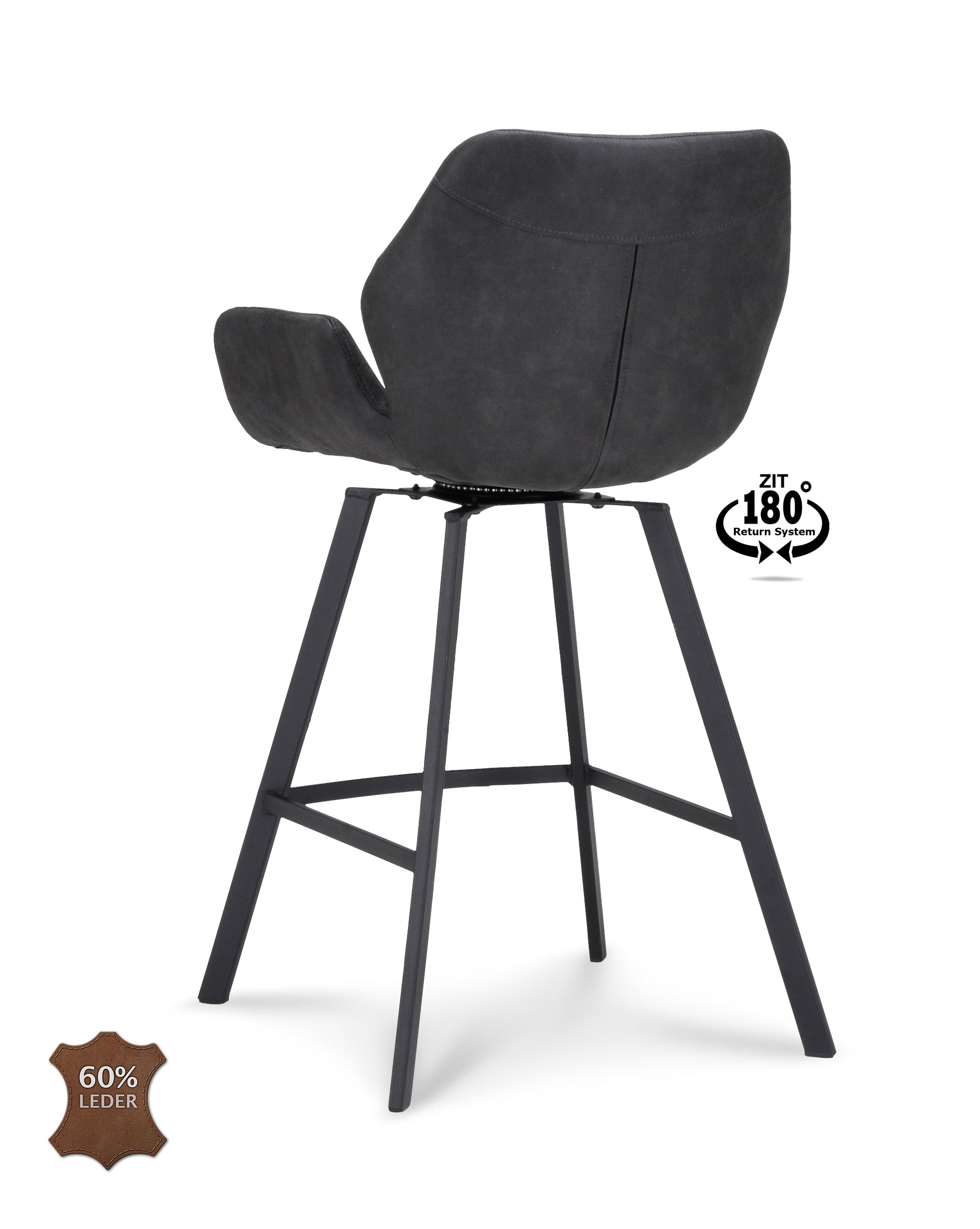 Barkruk met armleuning Luton - ZH 65 Microleder Bull Anthracite Poot Black 180° Return-system