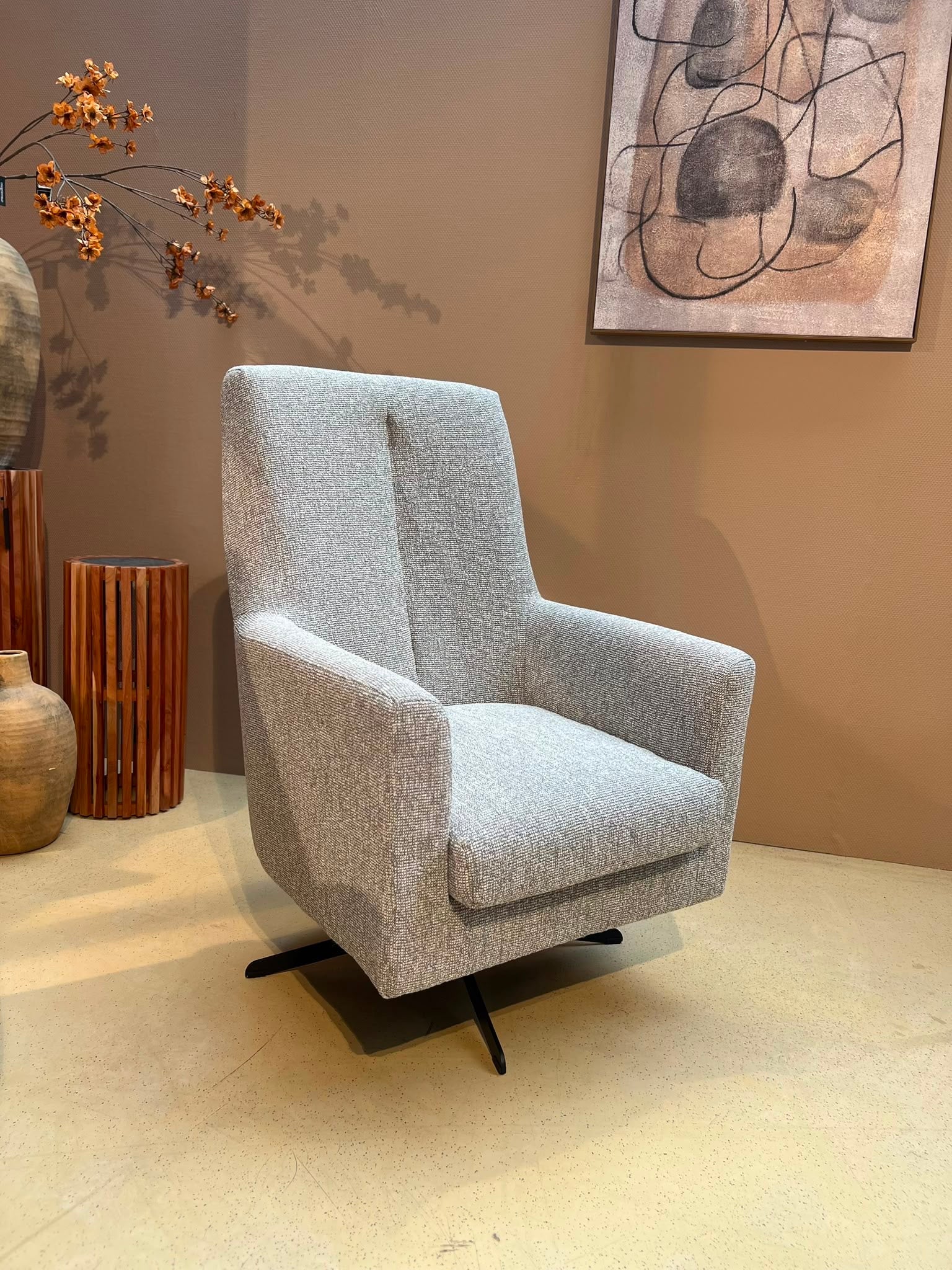 Fauteuil Wales Clay – Draaibare Relaxfauteuil met Hoge Rug (Stof Lodge)