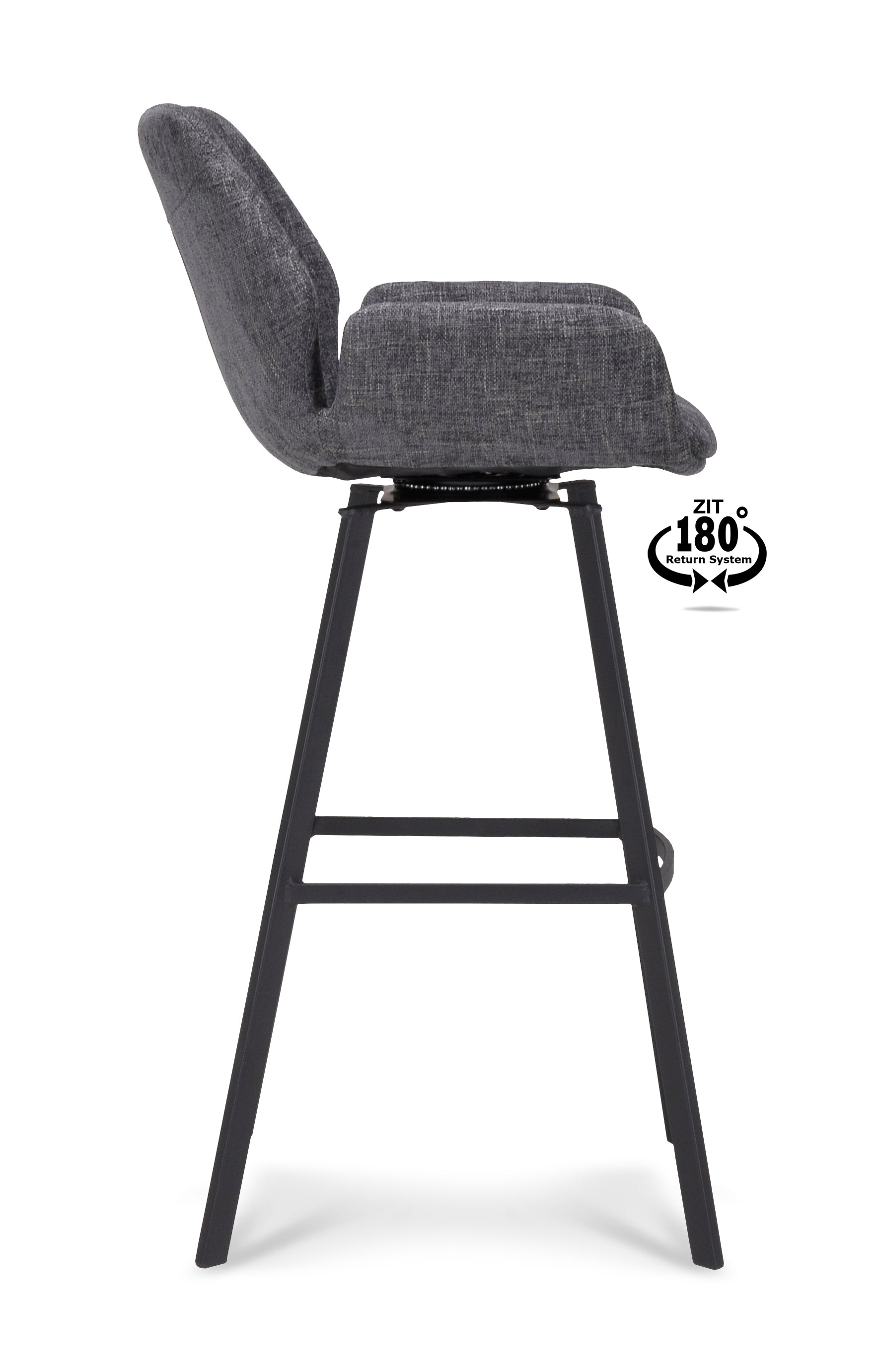 Barkruk met armleuning Luton - ZH 80 Stof Miami Darkgrey Poot Black 180° Return-system