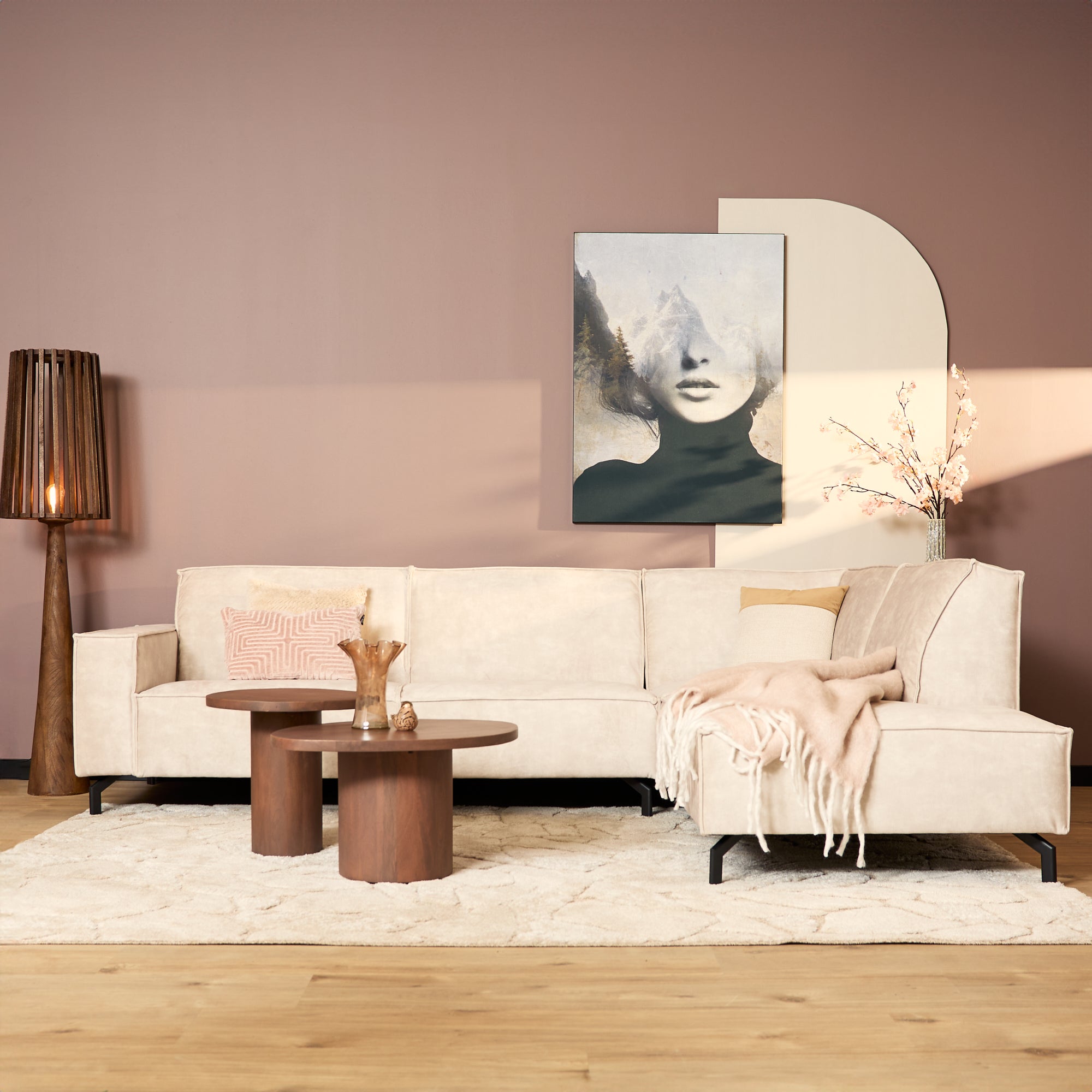MySofa Floris Hoekbank Velvet Beige 2,5 zits+Divan Rechts
