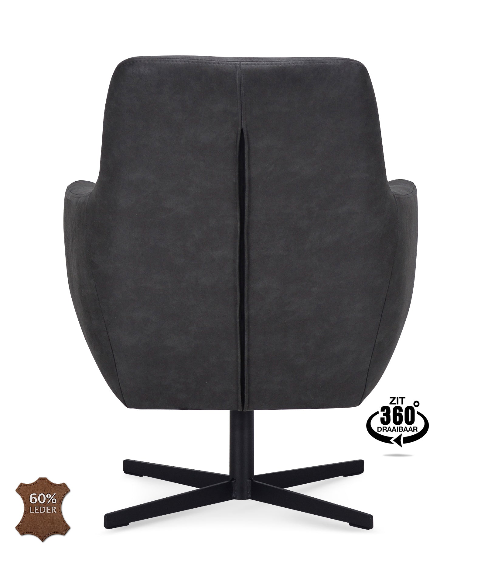 Fauteuil Harbour Microleder Bull Anthracite Poot Zwart 360° Draaibaar
