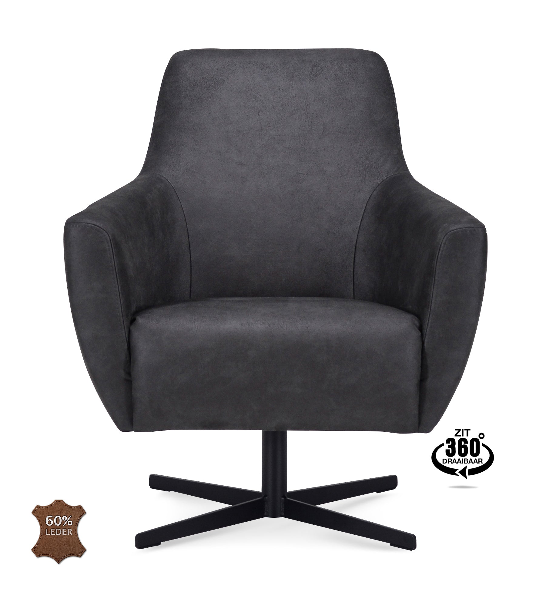 Fauteuil Harbour Microleder Bull Anthracite Poot Zwart 360° Draaibaar