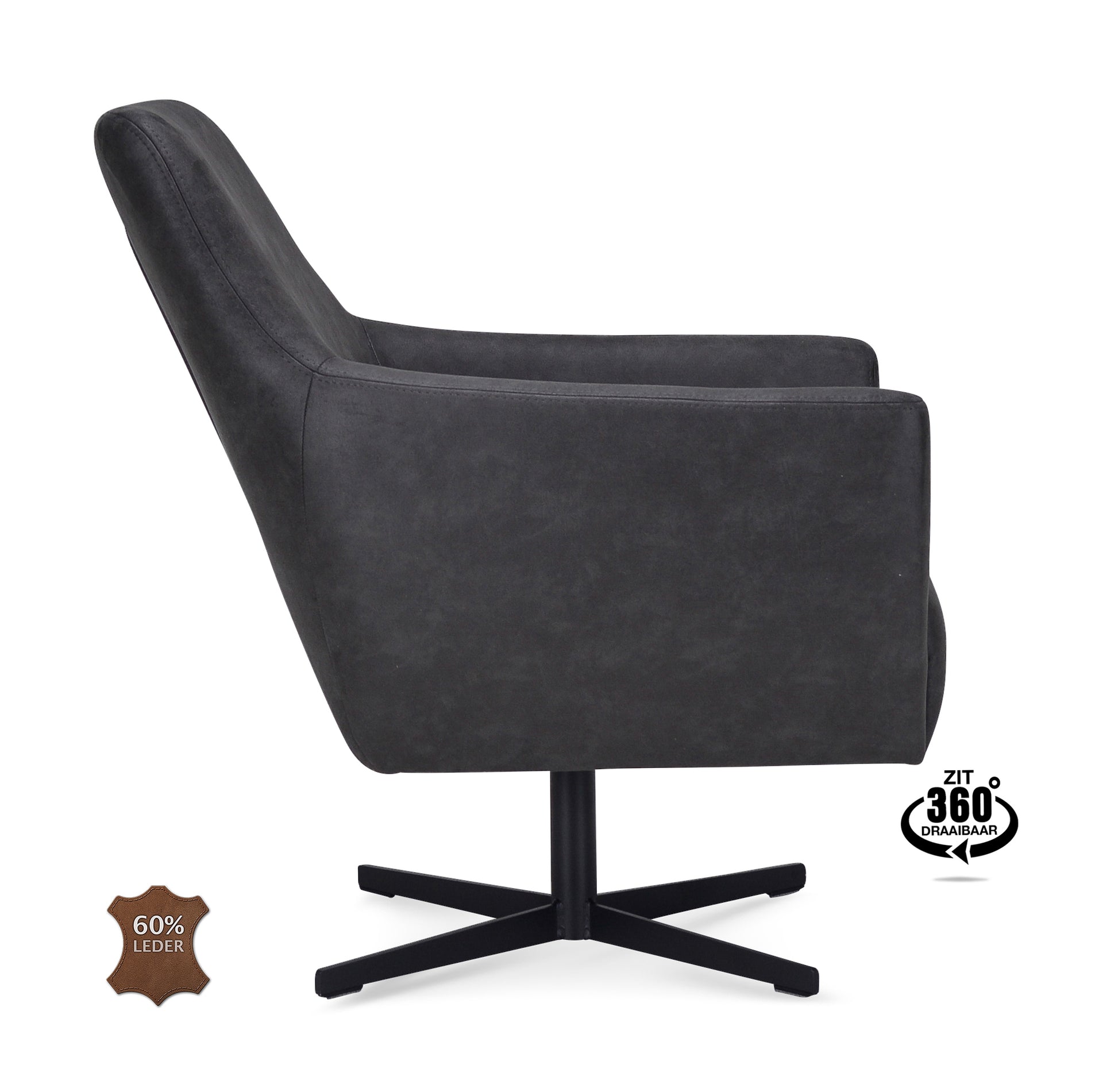 Fauteuil Harbour Microleder Bull Camel Poot Zwart 360° Draaibaar