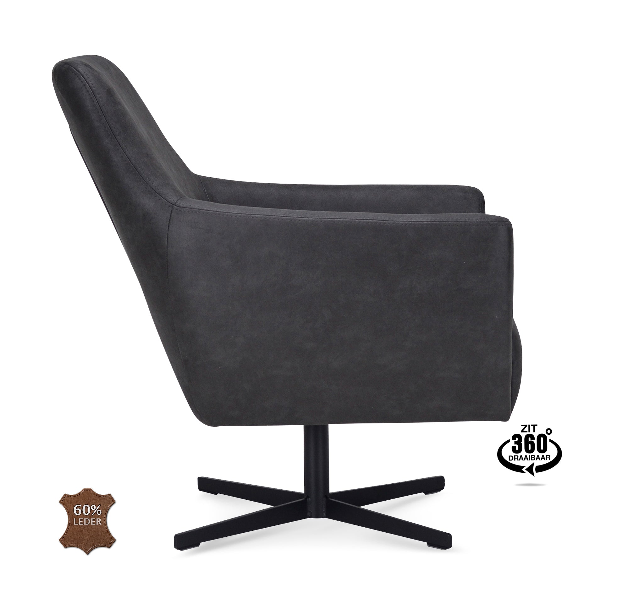 Fauteuil Harbour Stof Alpine Bruin Poot Zwart 360° Draaibaar
