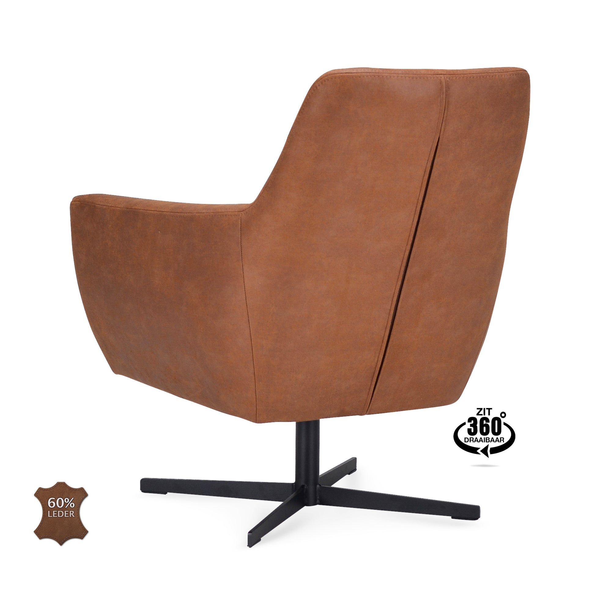 Fauteuil Harbour Microleder Bull Camel Poot Zwart 360° Draaibaar