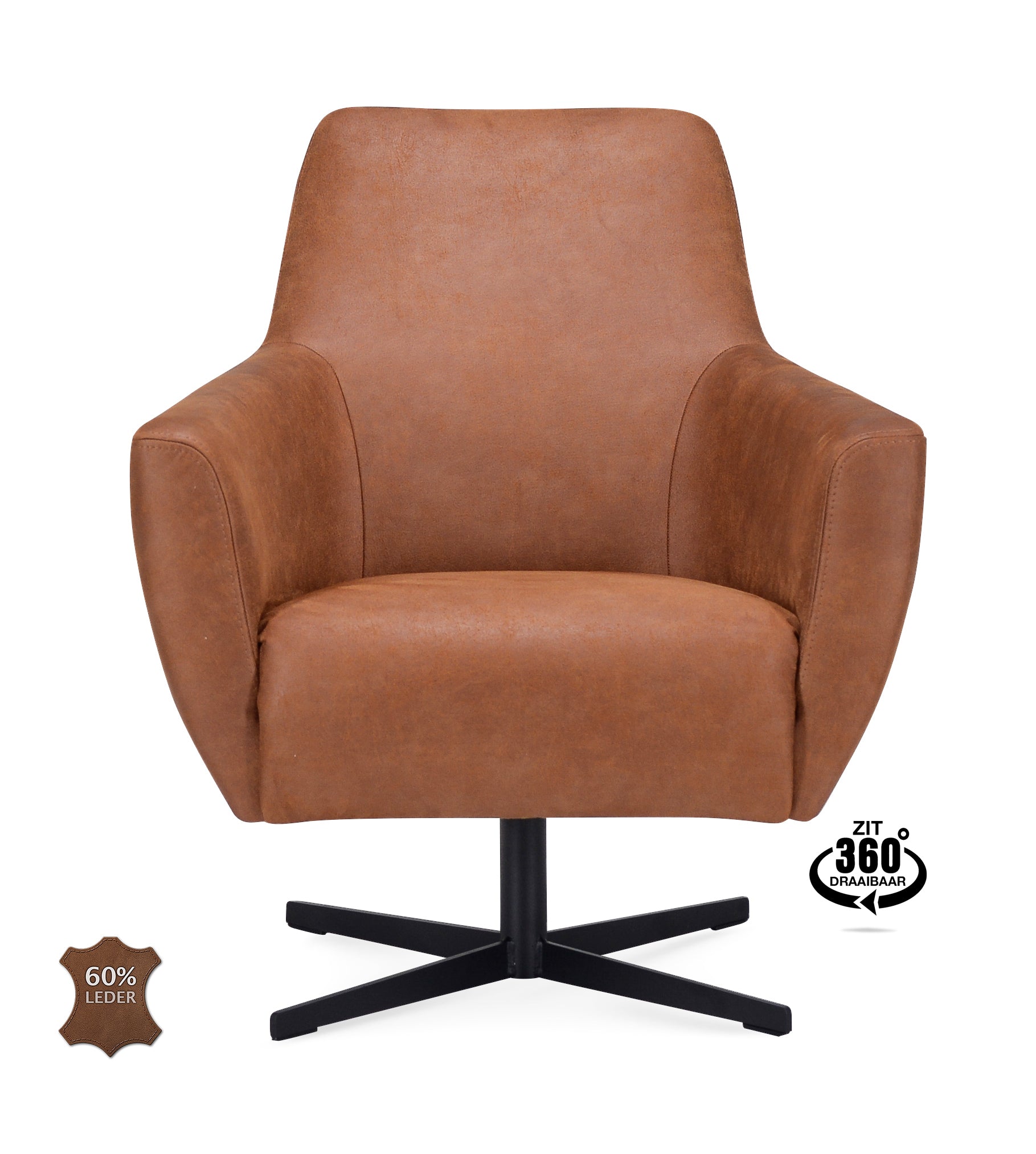 Fauteuil Harbour Microleder Bull Anthracite Poot Zwart 360° Draaibaar