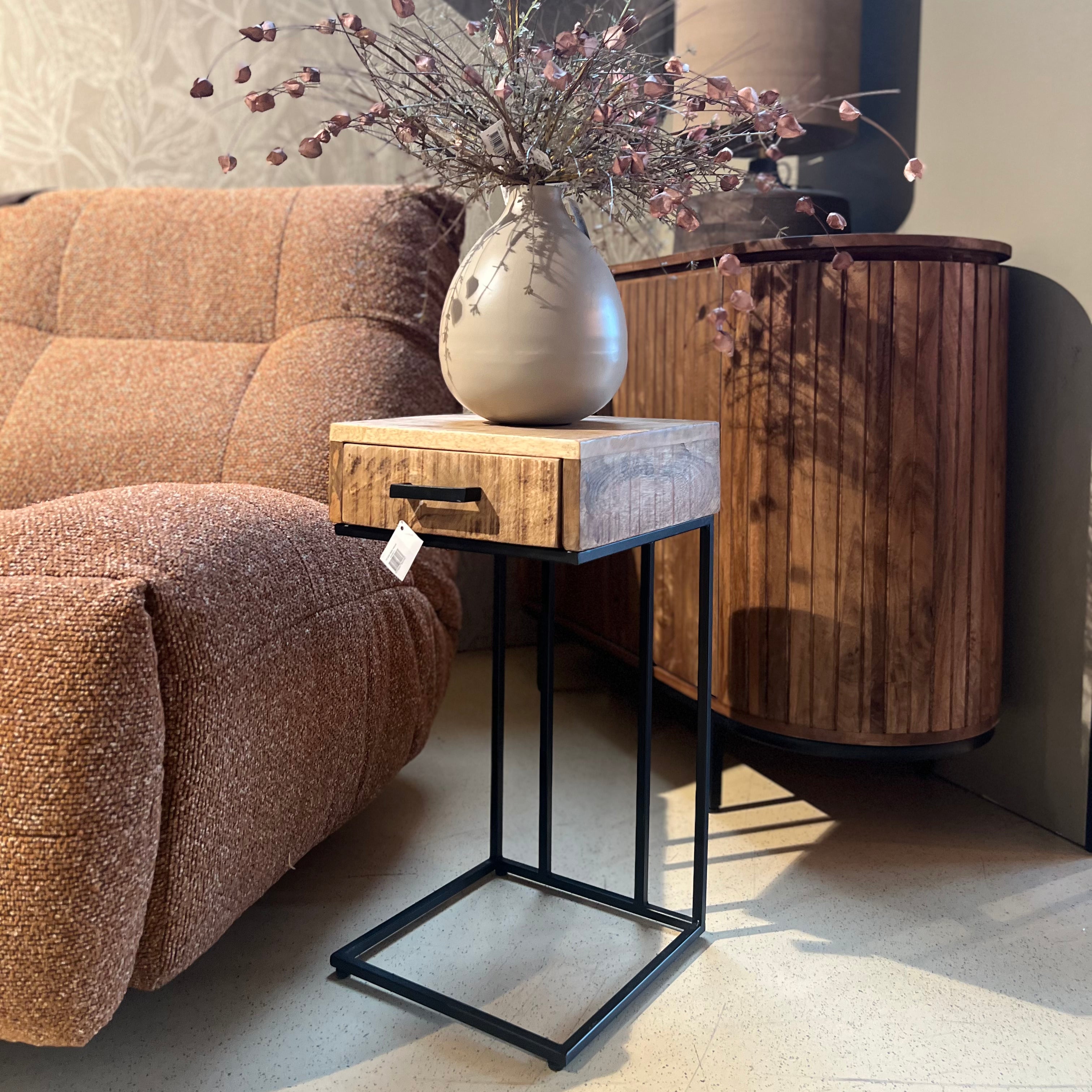 Bijzettafel met lade - Mangohout  - Afgeprijsd