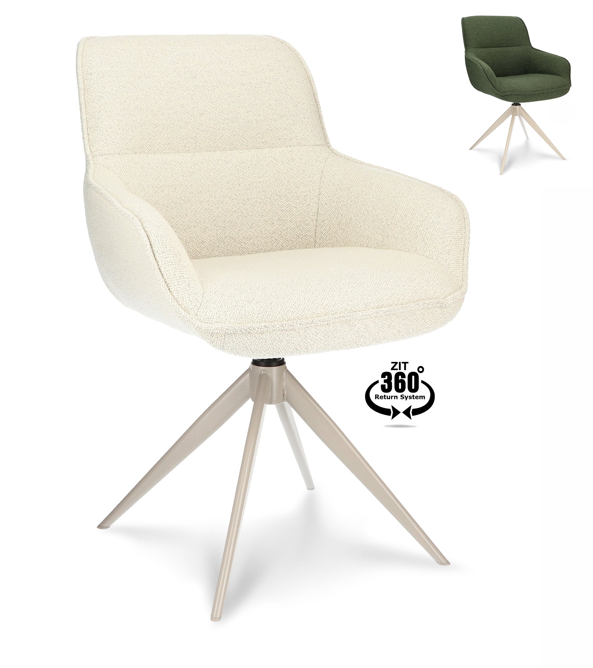 Armstoel Lano Stof Mose Natural Leg Smoked Cream 360° Return-system