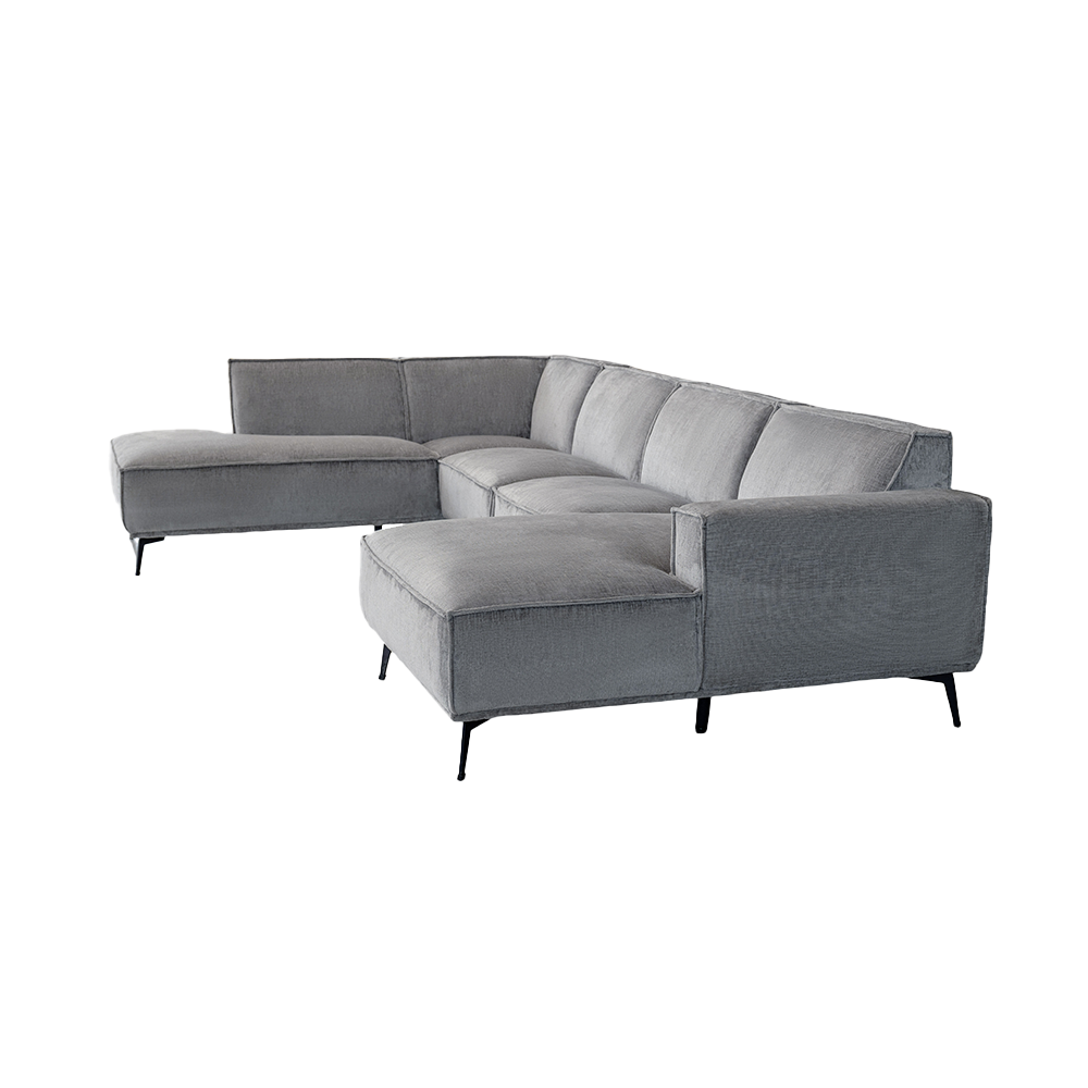 Leeds U-Bank Chaise R + 2,5 + Ottoman L – Touch 27 Light Grey – Tower Living