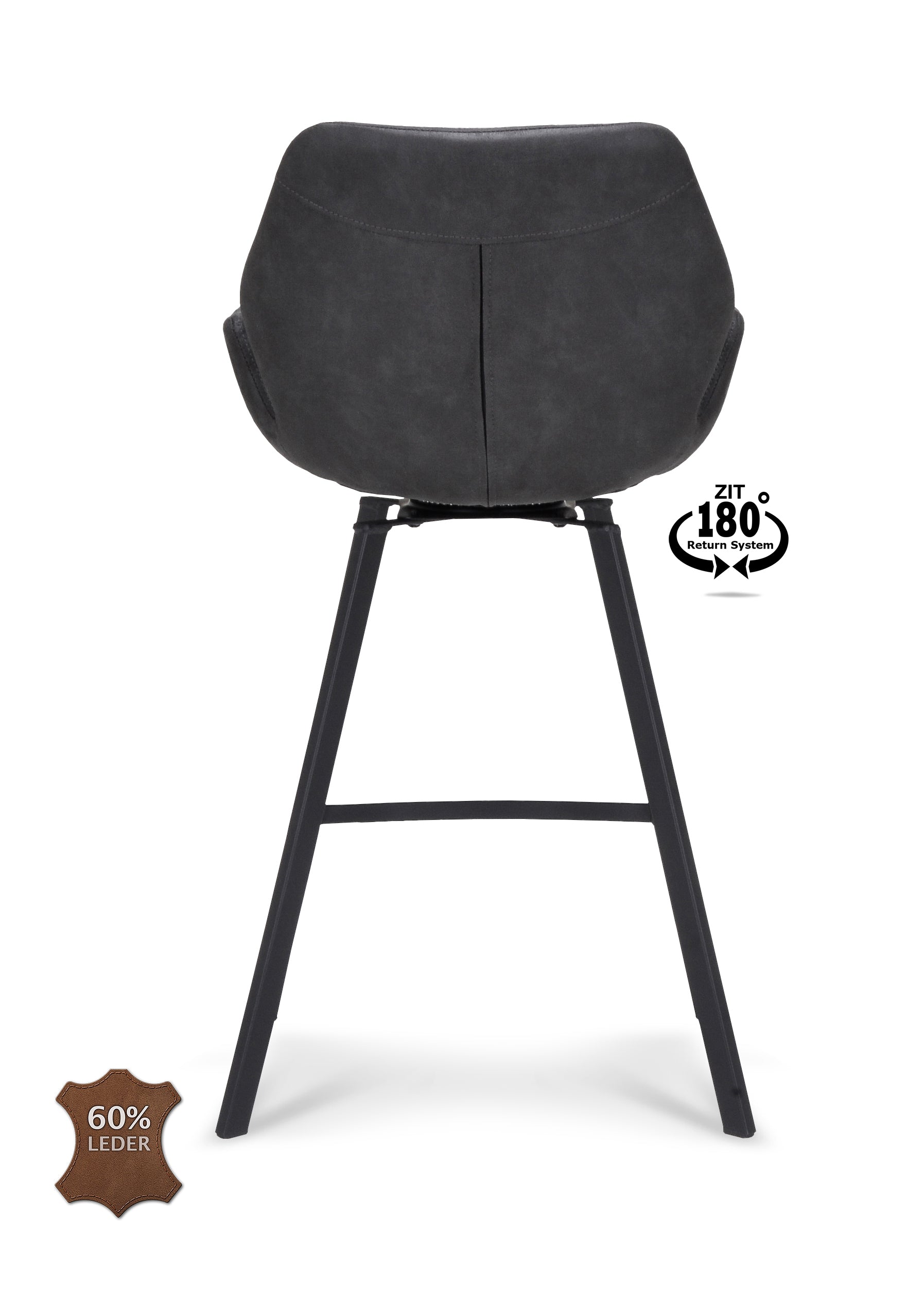 Barkruk met armleuning Luton - ZH 65 Microleder Bull Camel Poot Black 180° Return-system