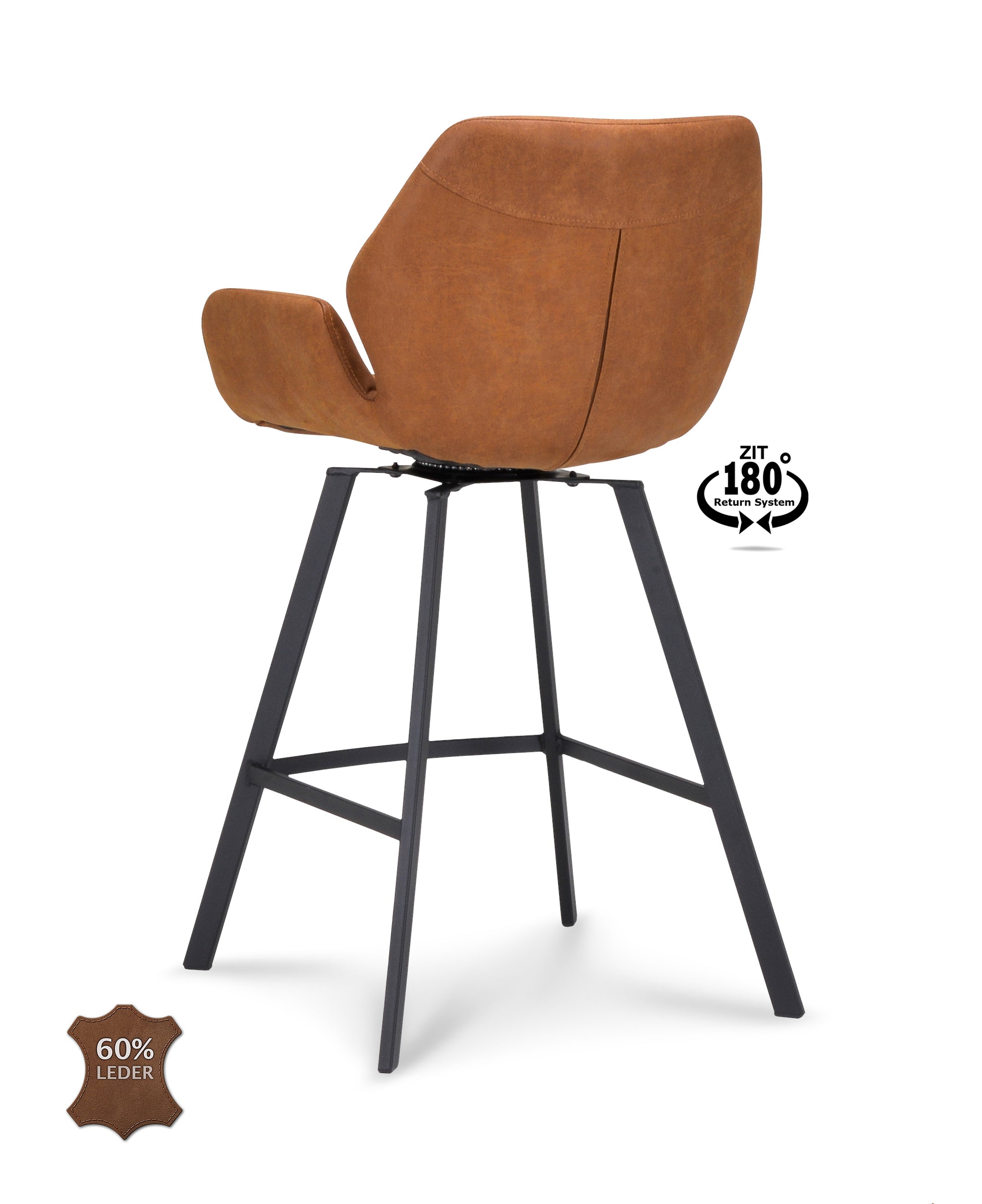 Barkruk met armleuning Luton - ZH 65 Microleder Bull Anthracite Poot Black 180° Return-system