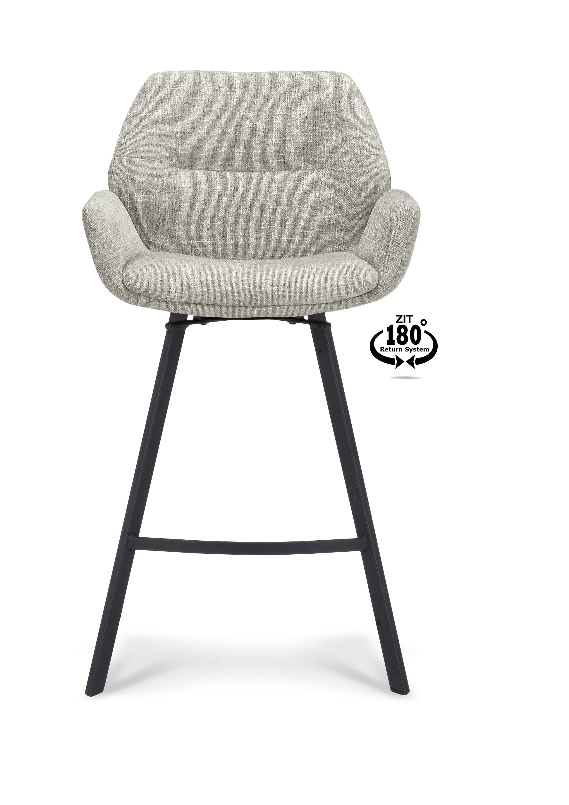 Barkruk met armleuning Luton - ZH 65 Stof Miami Darkgrey Poot Black 180° Return-system