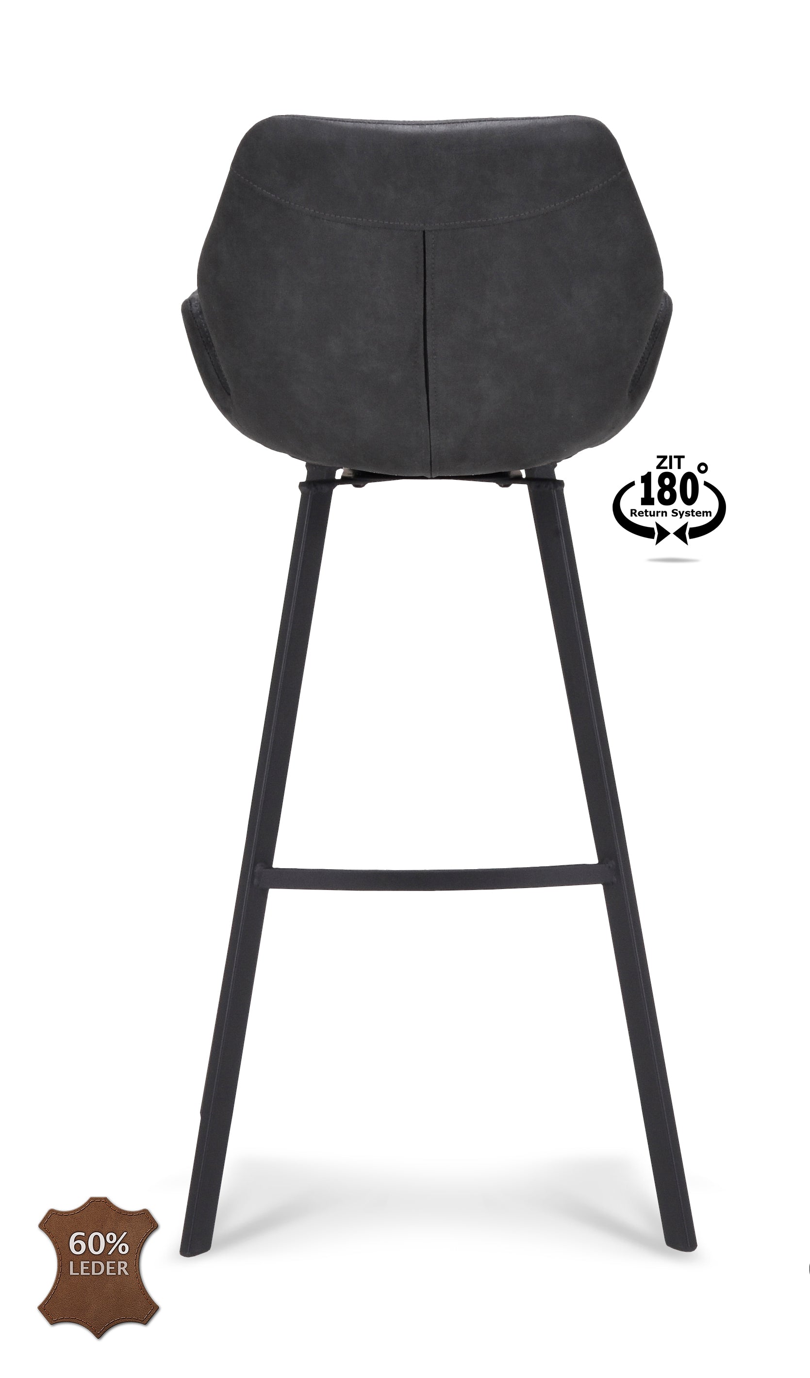 Barkruk met armleuning Luton - ZH 80 Stof Miami Darkgrey Poot Black 180° Return-system