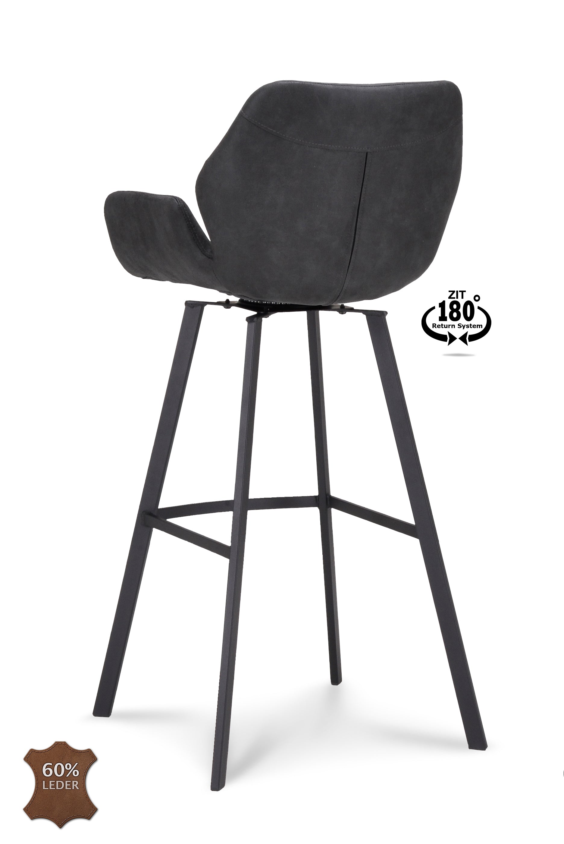 Barkruk met armleuning Luton - ZH 80 Stof Miami Taupe Poot Black 180° Return-system