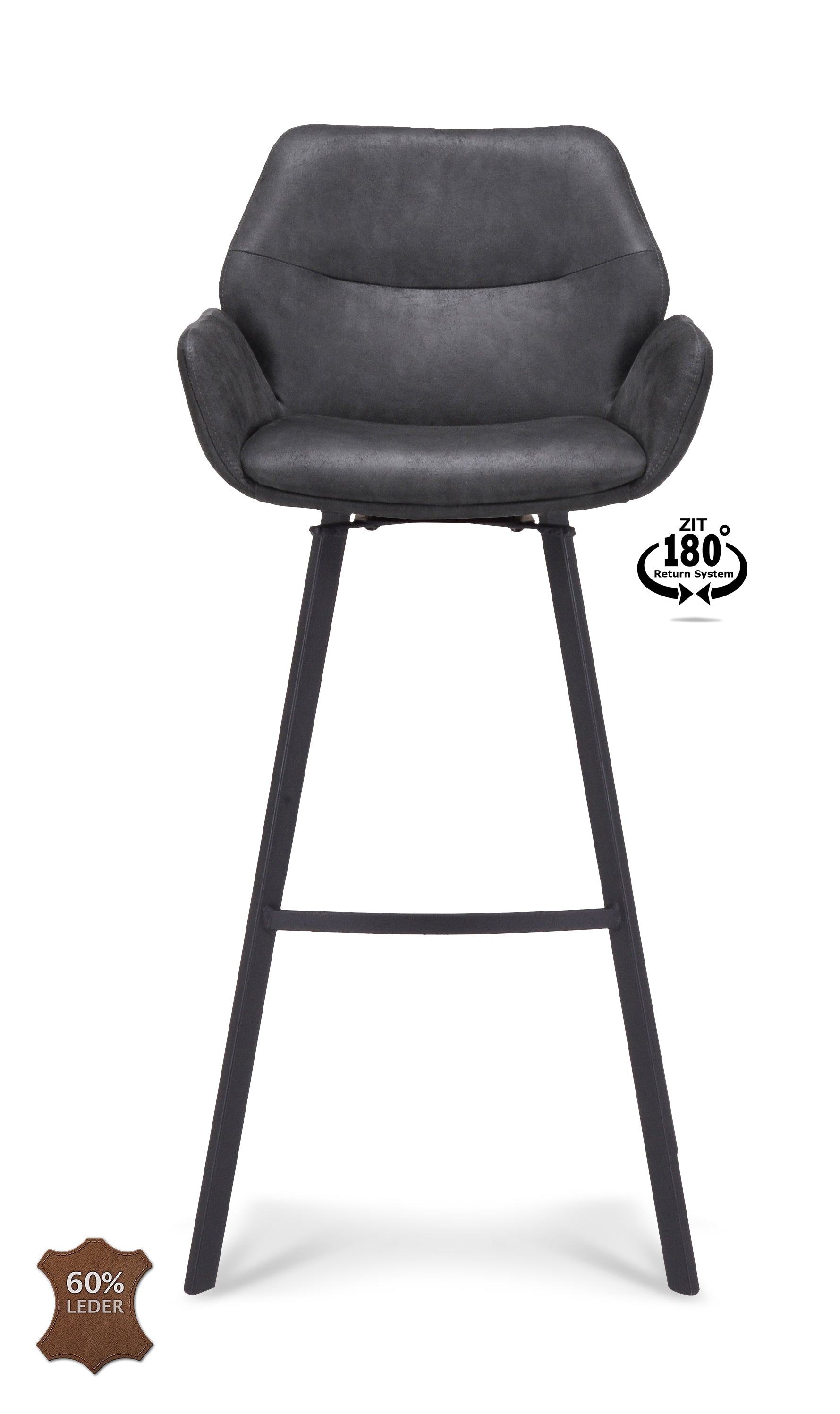 Barkruk met armleuning Luton - ZH 80 Stof Miami Taupe Poot Black 180° Return-system