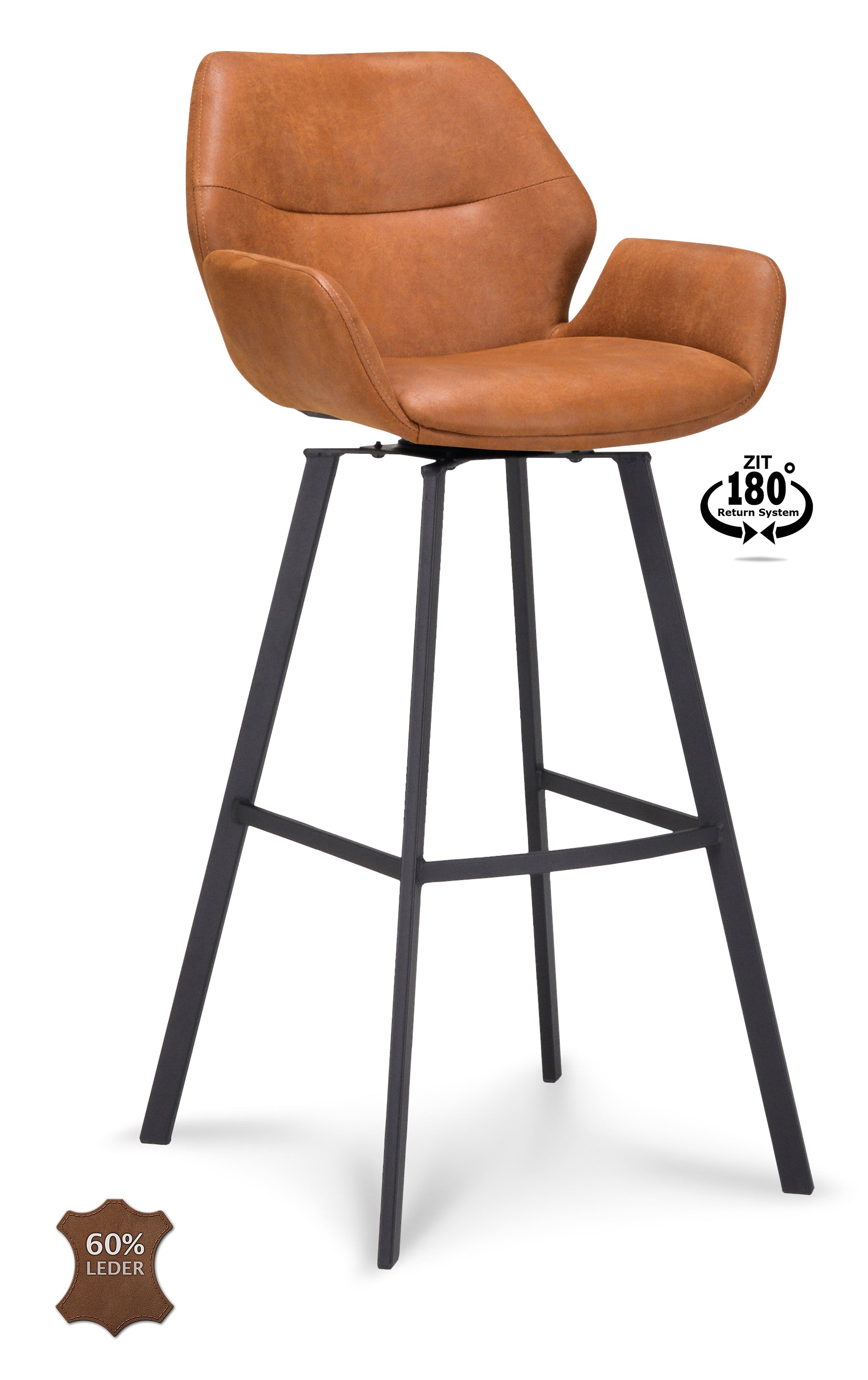 Barkruk met armleuning Luton - ZH 80 Stof Miami Darkgrey Poot Black 180° Return-system
