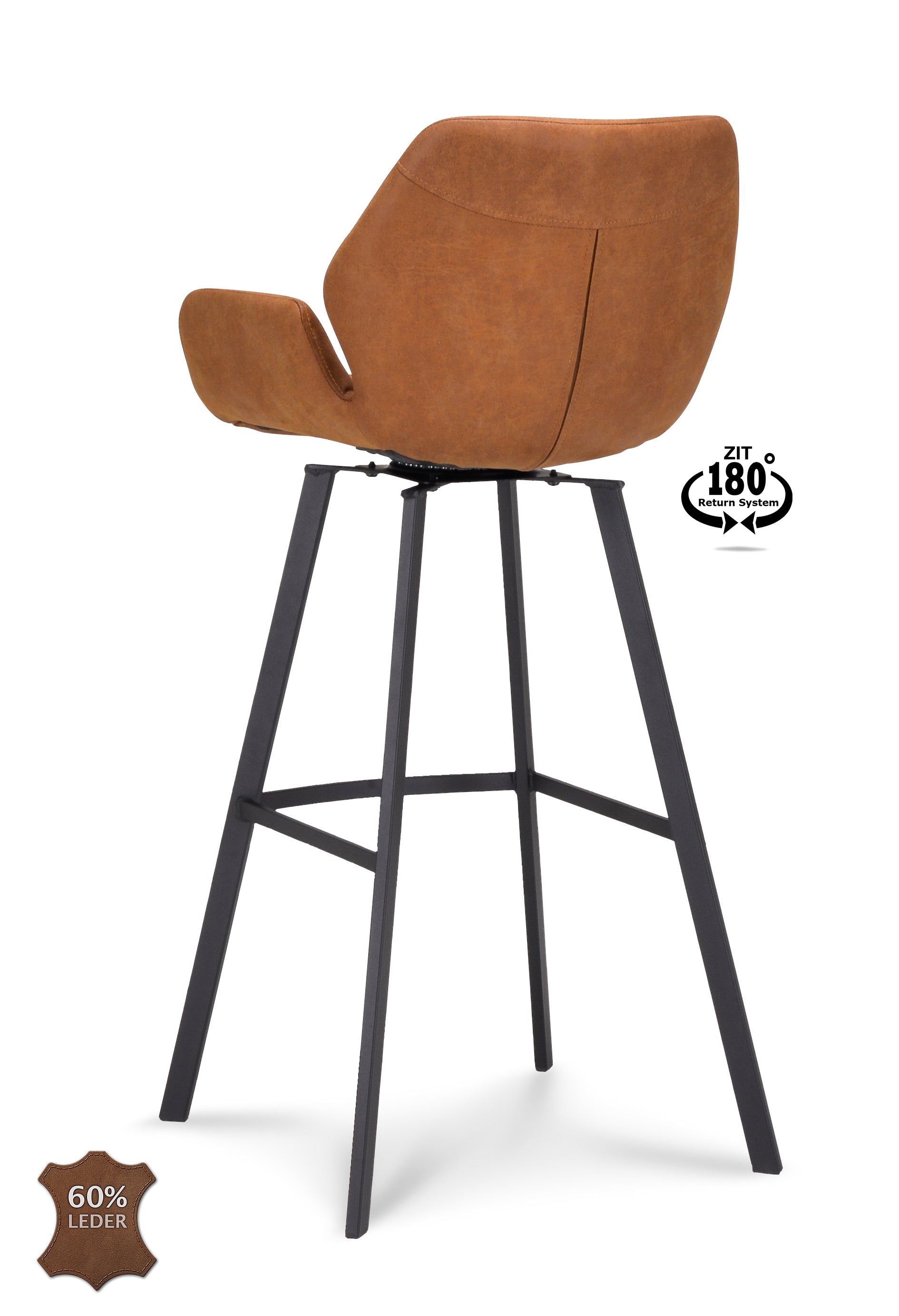 Barkruk met armleuning Luton - ZH 80 Stof Miami Darkgrey Poot Black 180° Return-system