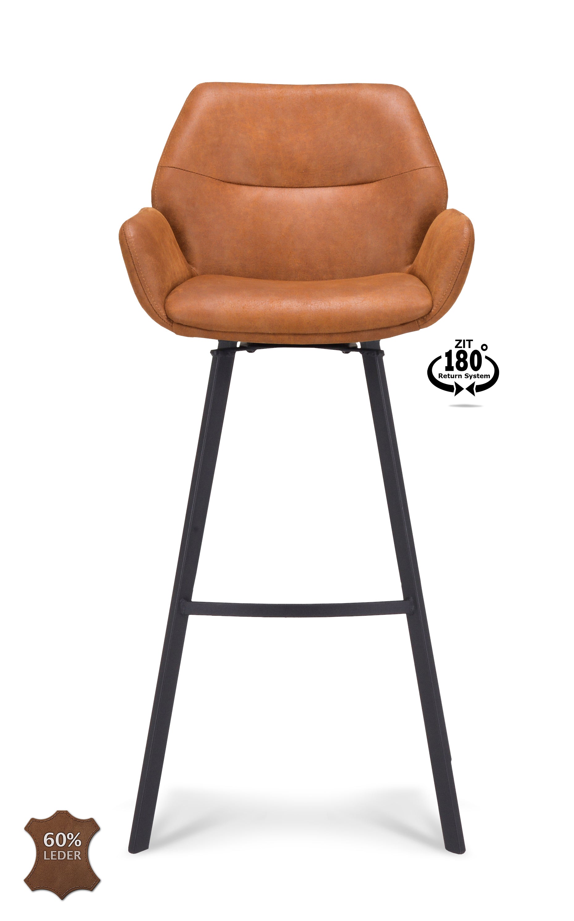 Barkruk met armleuning Luton - ZH 80 Stof Miami Darkgrey Poot Black 180° Return-system