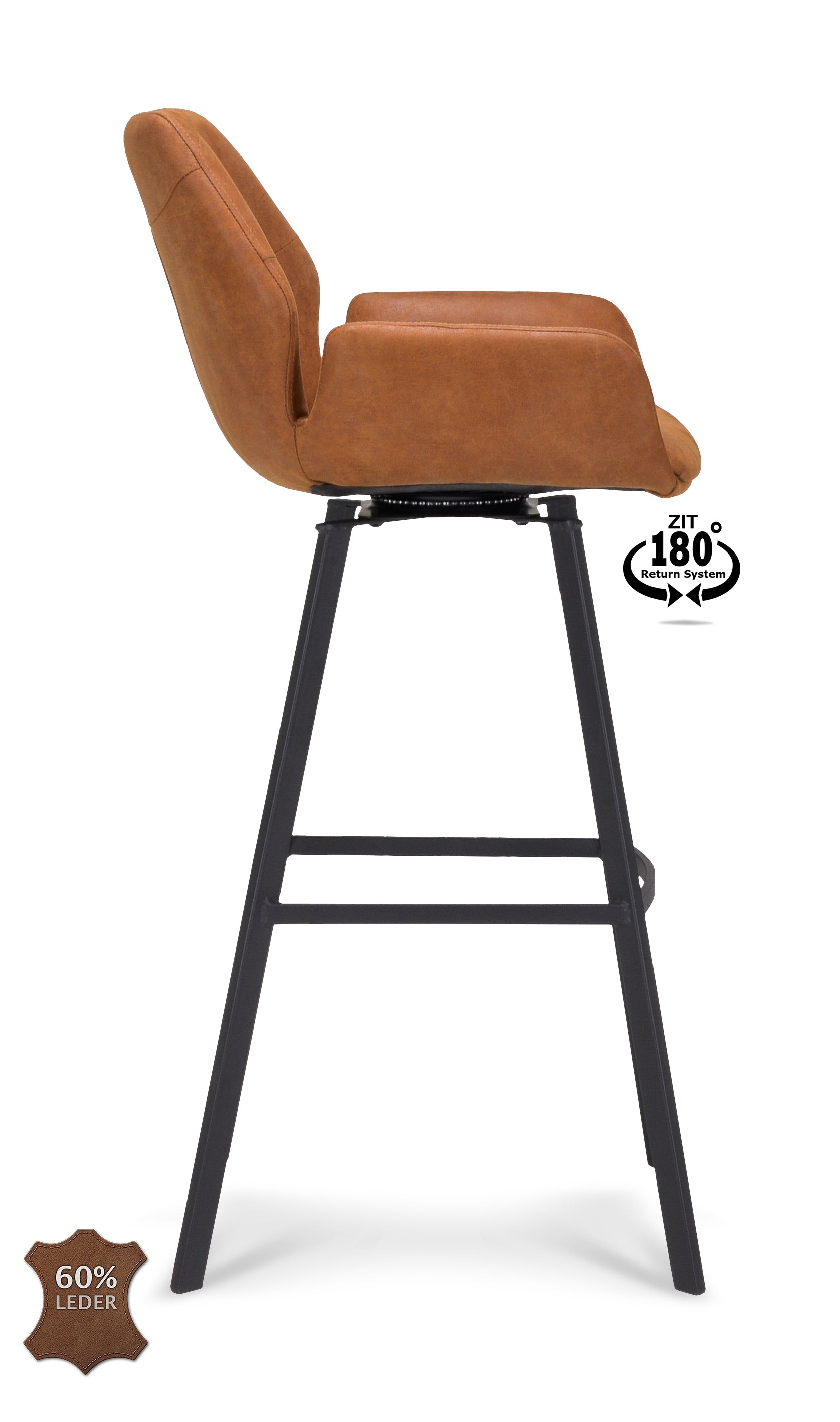 Barkruk met armleuning Luton - ZH 80 Stof Miami Darkgrey Poot Black 180° Return-system
