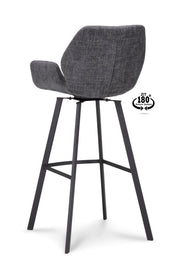 Barkruk met armleuning Luton - ZH 80 Stof Miami Darkgrey Poot Black 180° Return-system