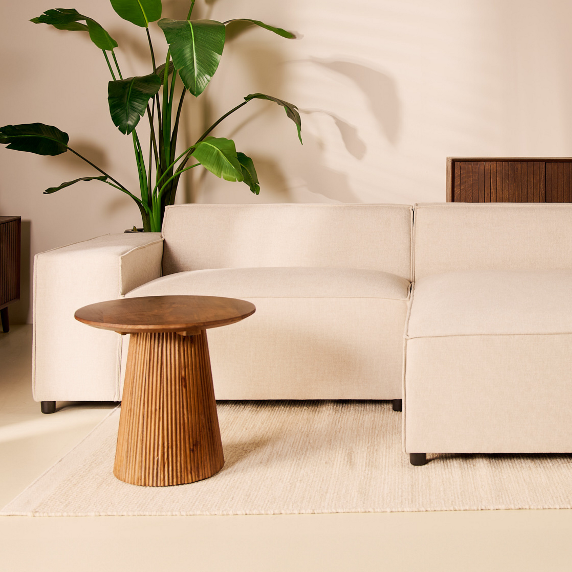 Hoekbank Lara - beige stof, rechts