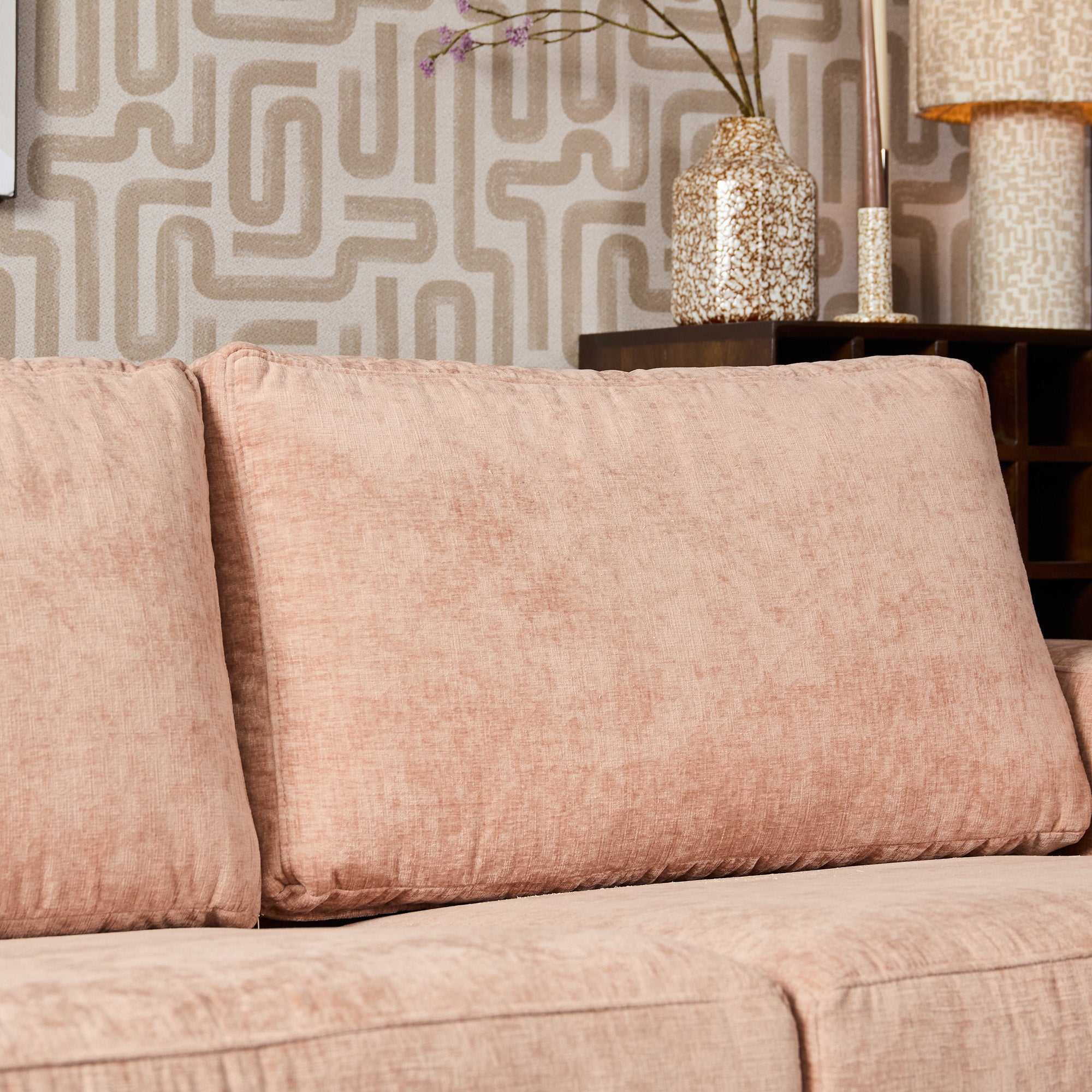 MySofa Alma hoekbank roze detail stoffering