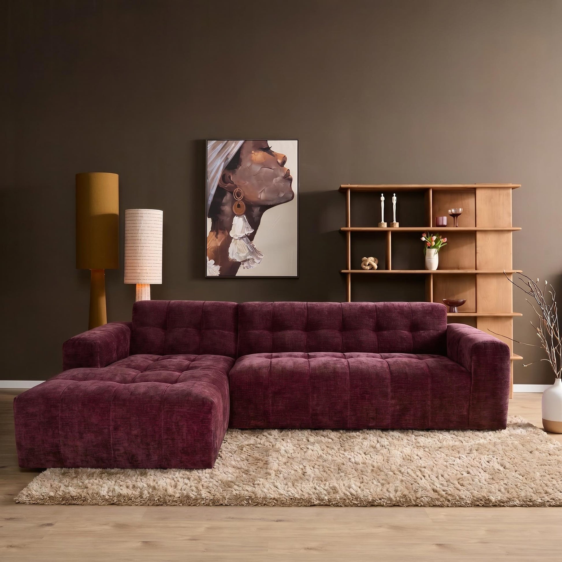 MySofa Ruby hoekbank paars sfeerbeeld woonkamer