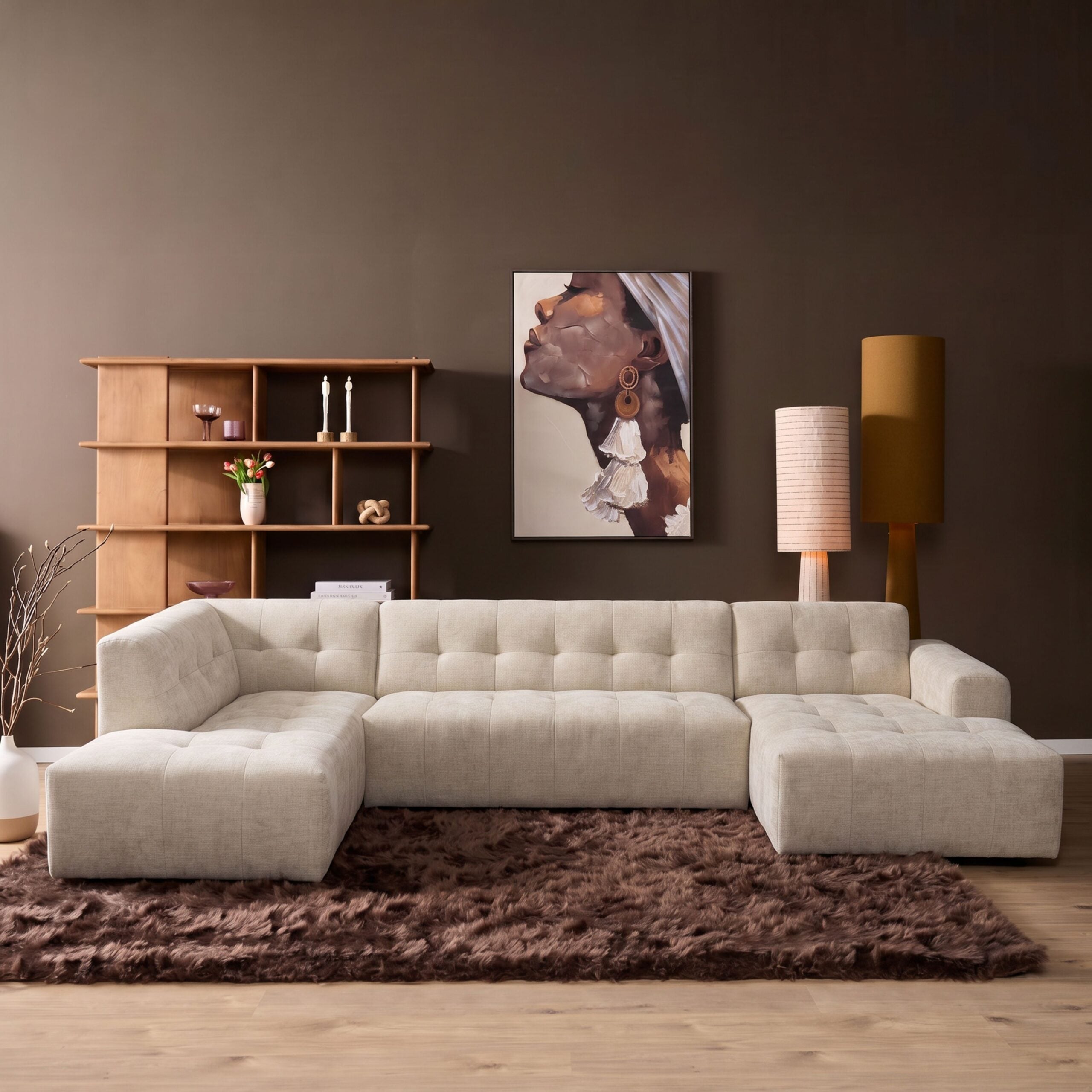 MySofa Ruby U-bank Beige Ottomane L + 2,5 + Lounge R