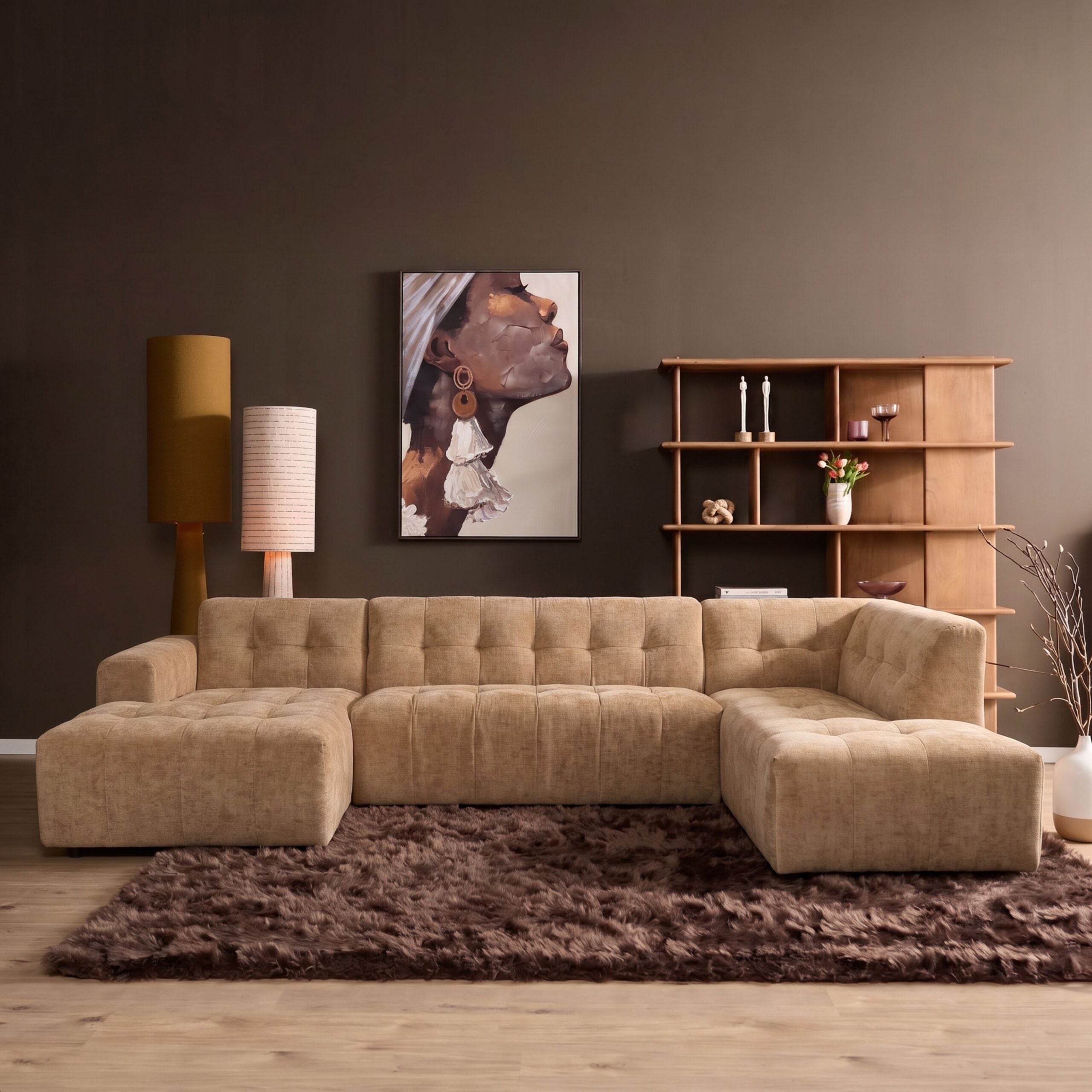 MySofa Ruby U-bank Camel Lounge L + 2,5 + Ottomane R