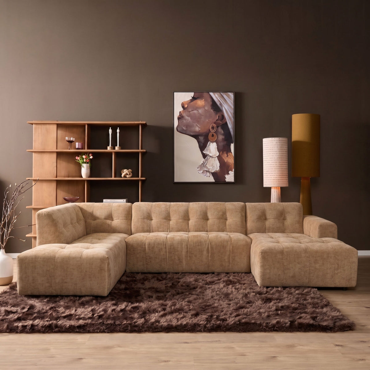 MySofa Ruby U-bank Beige Lounge L + 2,5 + Ottomane R