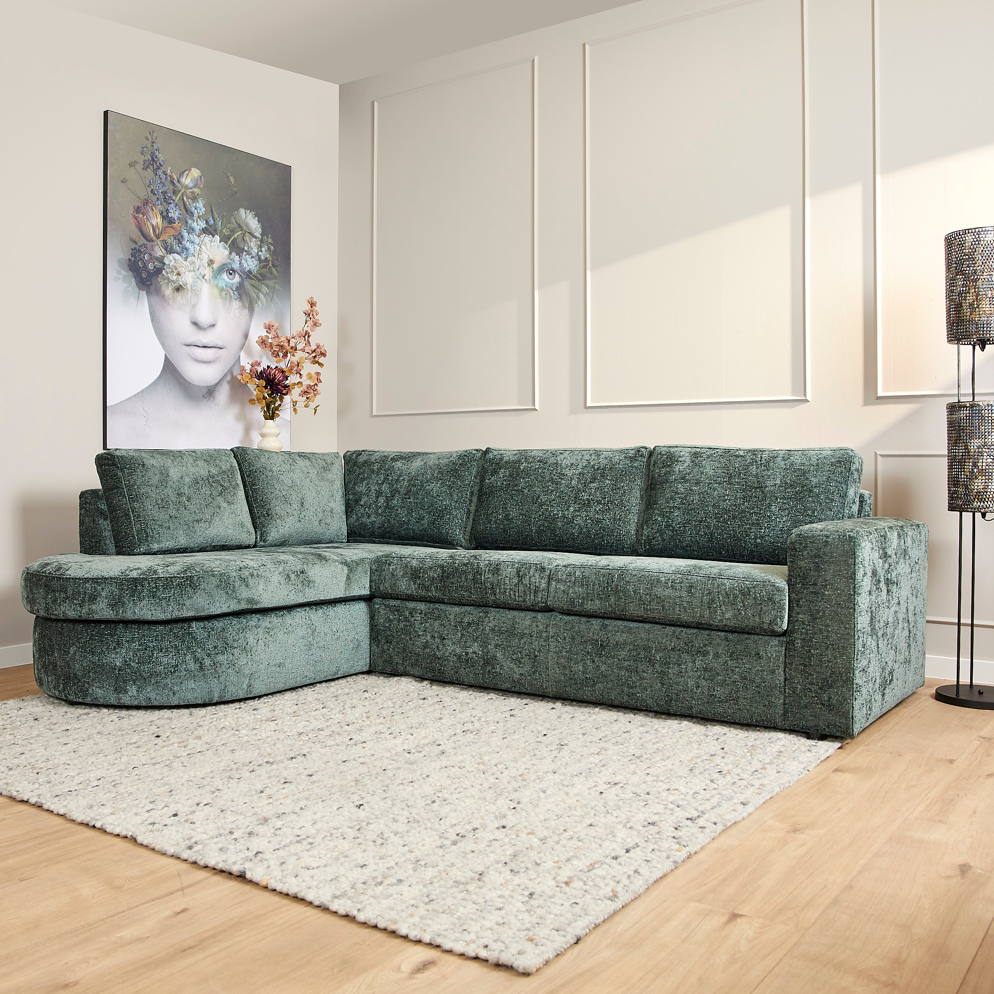 MySofa Alma Hoekbank Groen Divan Links+2,5 zits��
