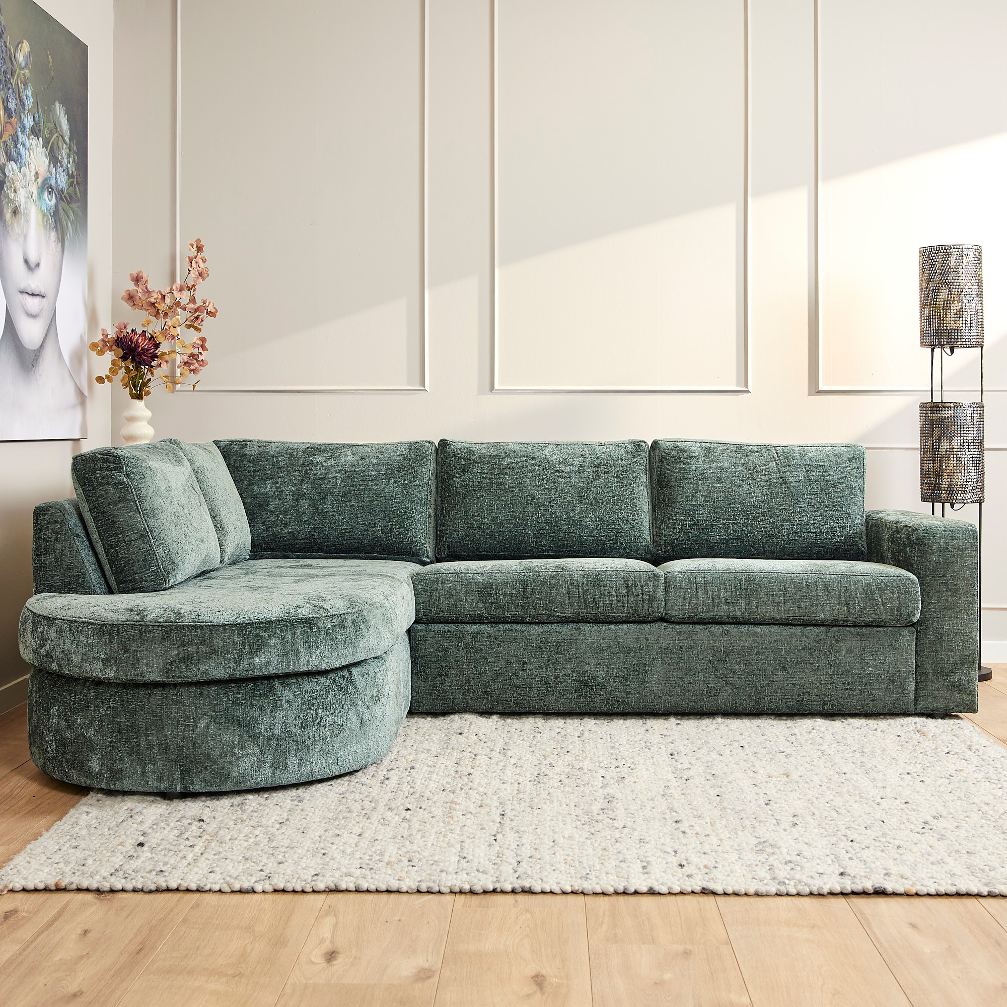 MySofa Alma Hoekbank Groen Divan Links + 2,5 zits
