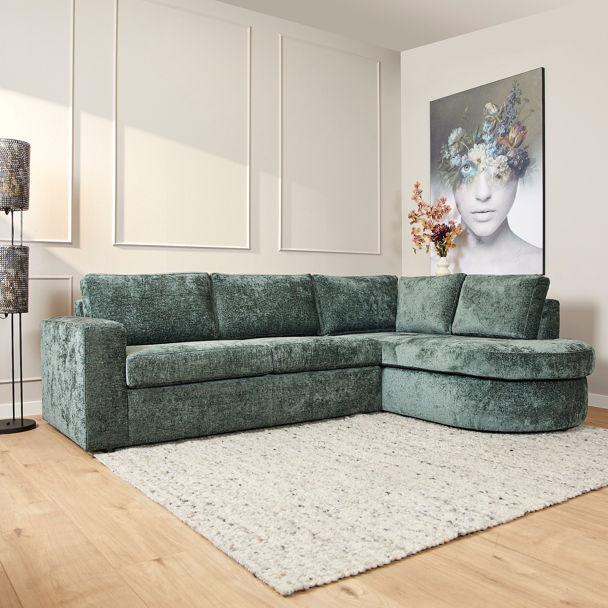 MySofa Alma Hoekbank Groen 2,5 zits+Divan Rechts