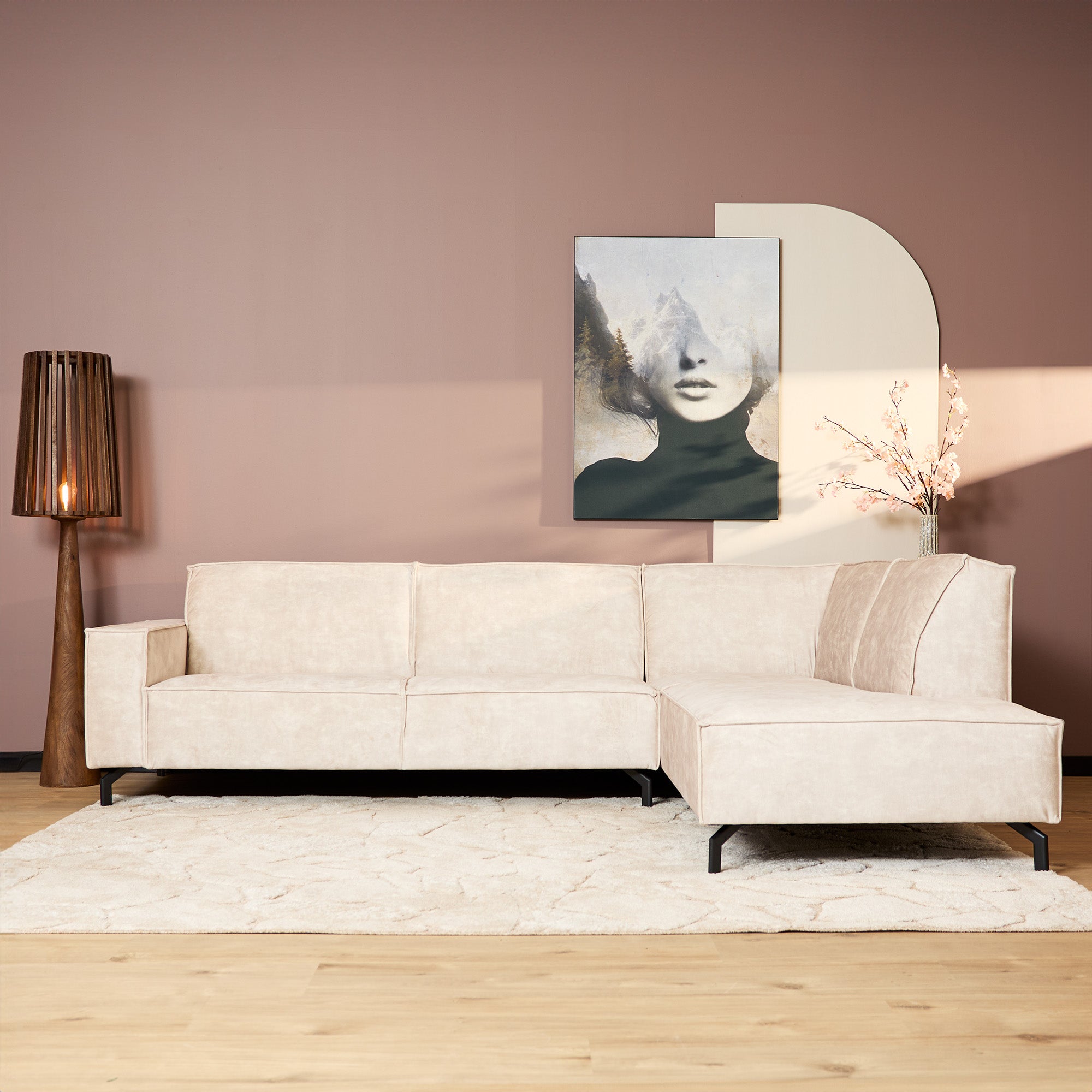 MySofa Floris| 2,5 zits + Divan Rechts | Beige |  Velvet