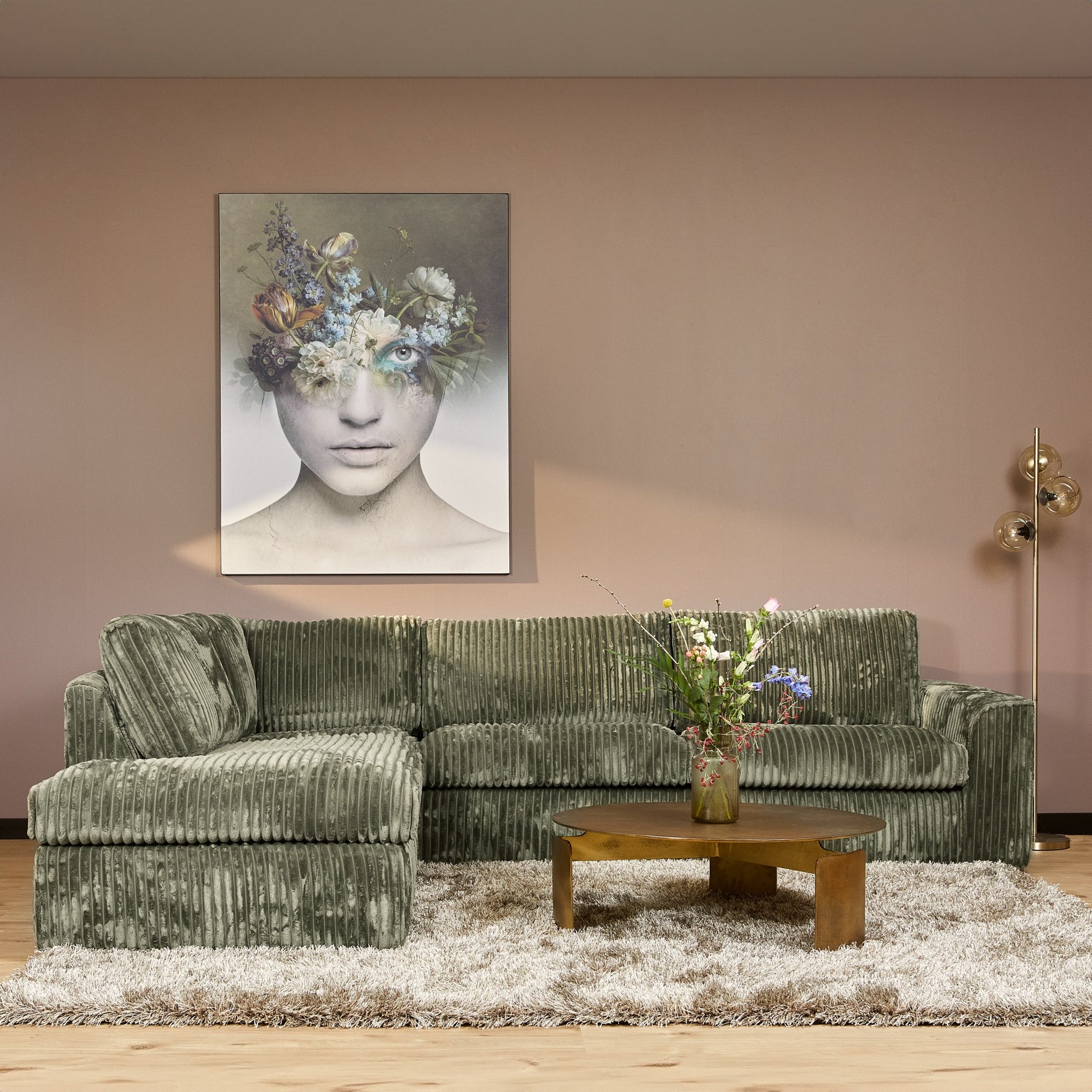 MySofa Teddy Hoekbank Groen Divan Links + 2,5 zits