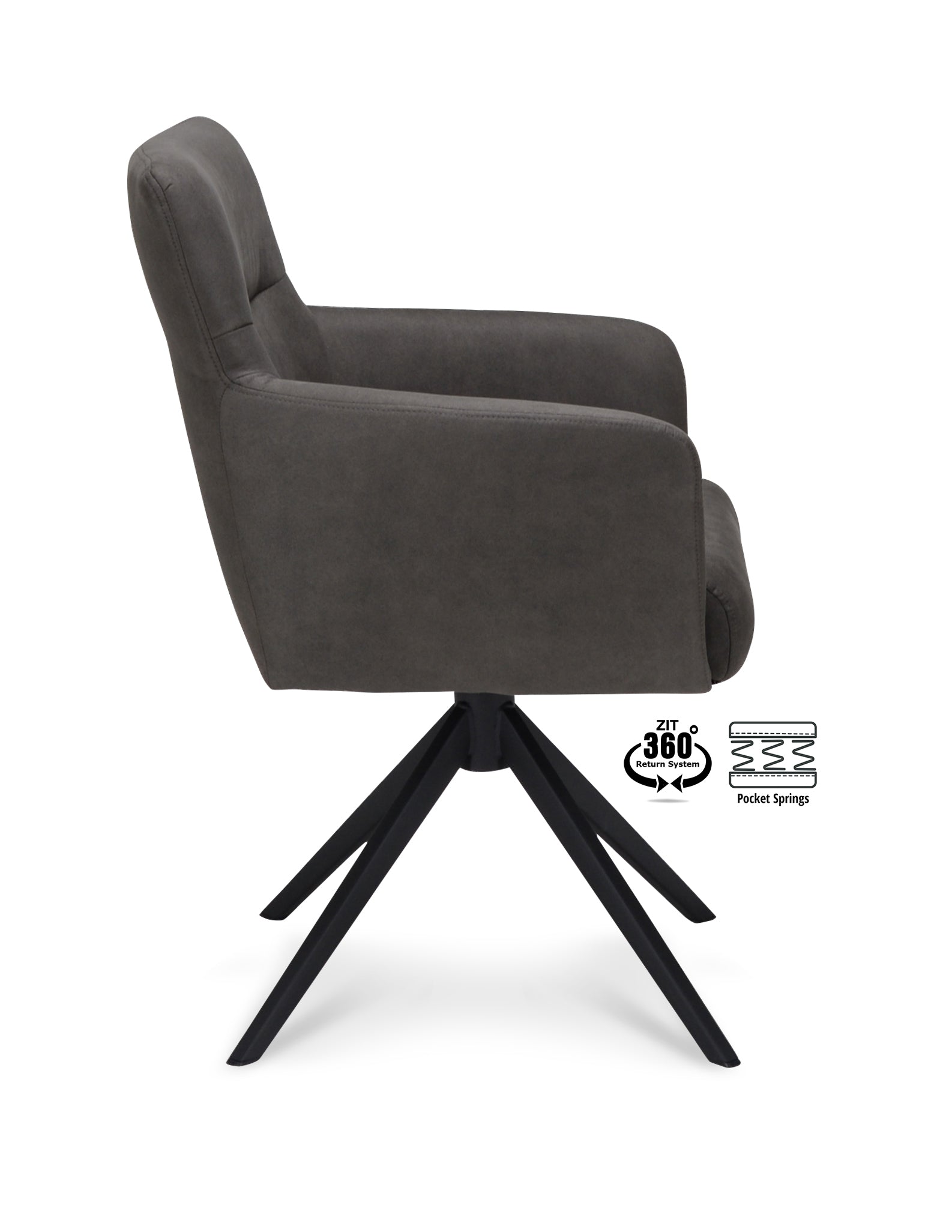 Armstoel Maeve Stof Mito Natural Leg Black 360° Return-system