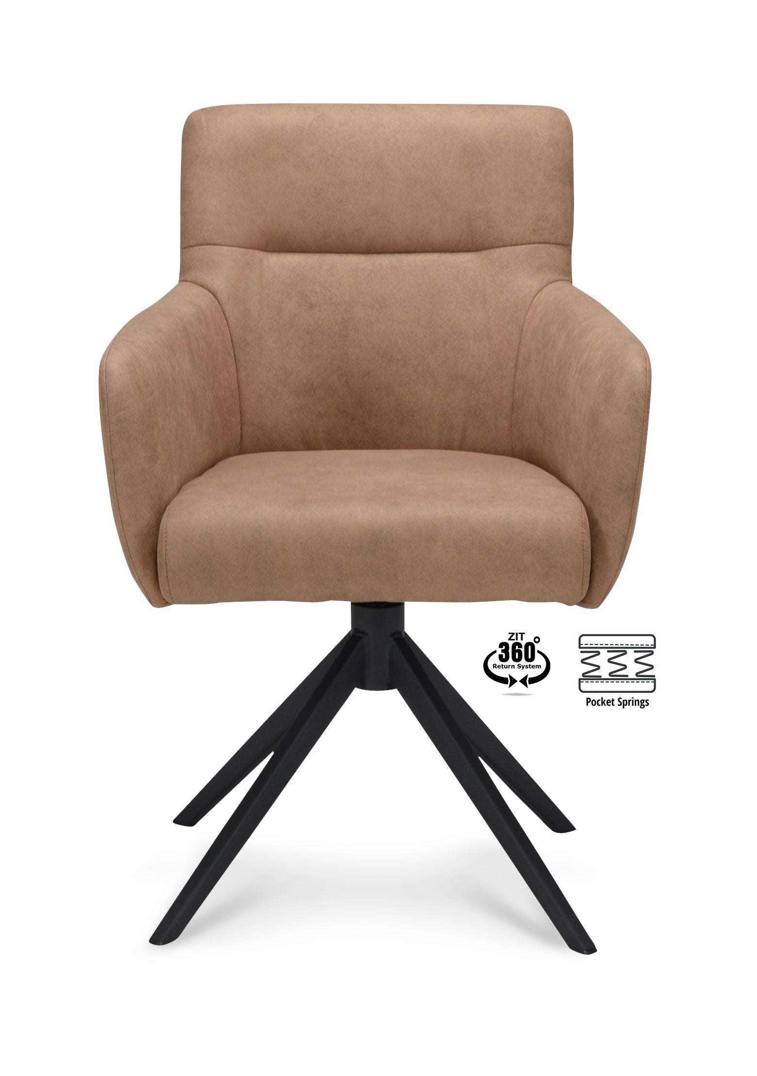 Armstoel Maeve Stof Cowboy 801 Mocca Leg Black 360° Return-system