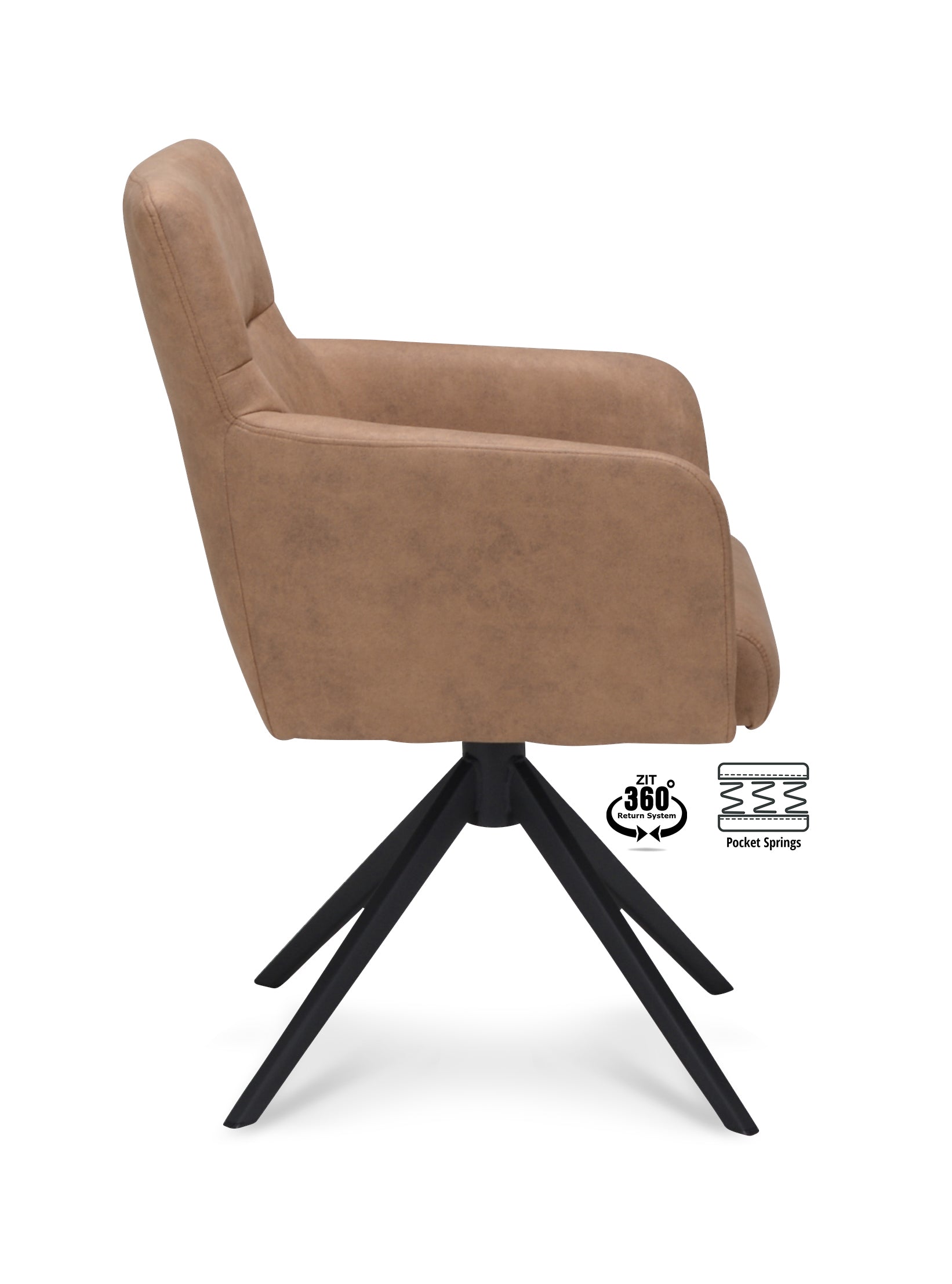 Armstoel Maeve Stof Cowboy 801 Mocca Leg Black 360° Return-system
