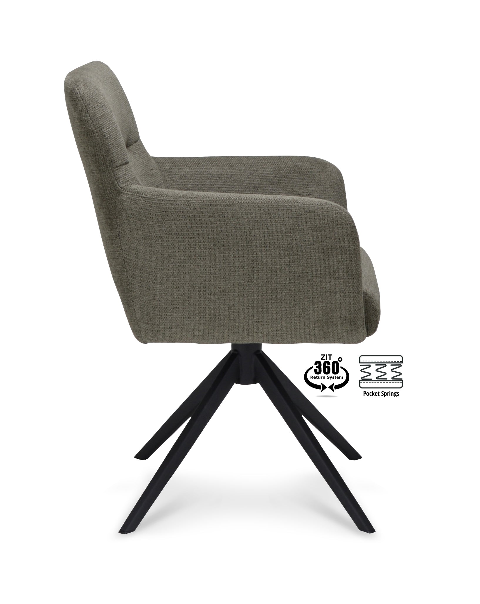 Armstoel Maeve Stof Cowboy 809 Stone Leg Black 360° Return-system