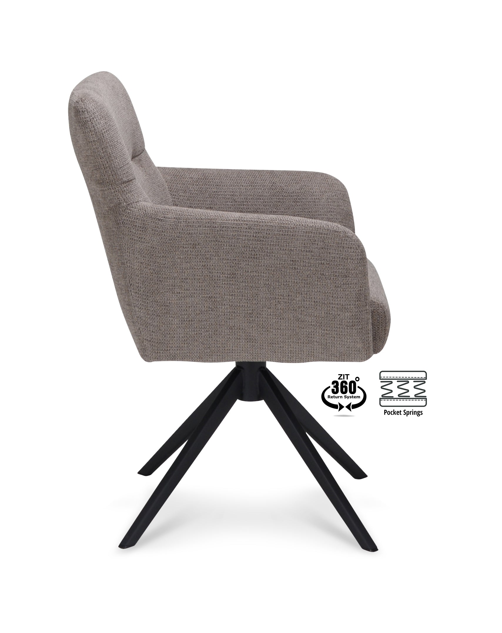 Armstoel Maeve Stof Cowboy 809 Stone Leg Black 360° Return-system