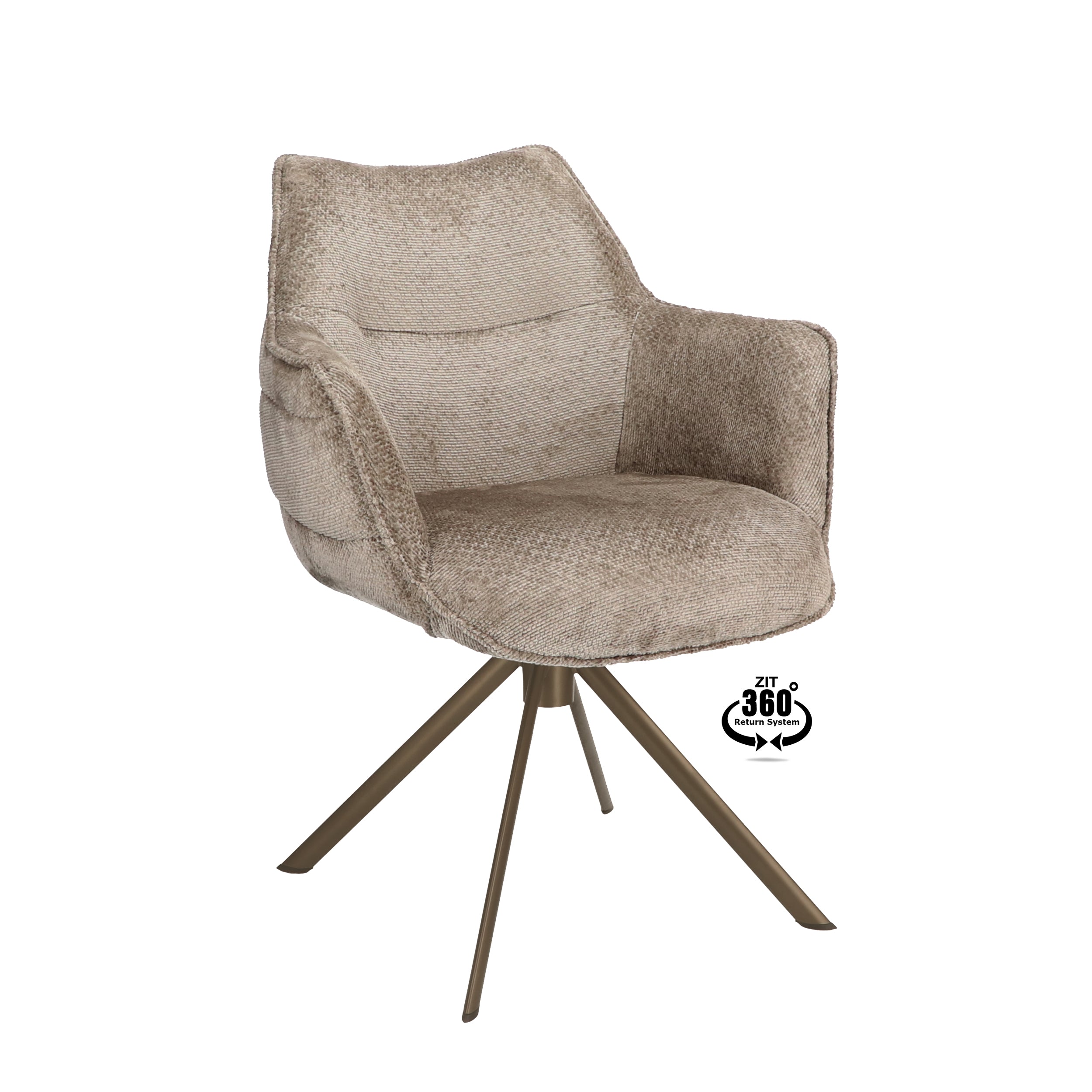 Armstoel Mio (Movie) Stof Movie Taupe Leg Bronze 360° Return-system