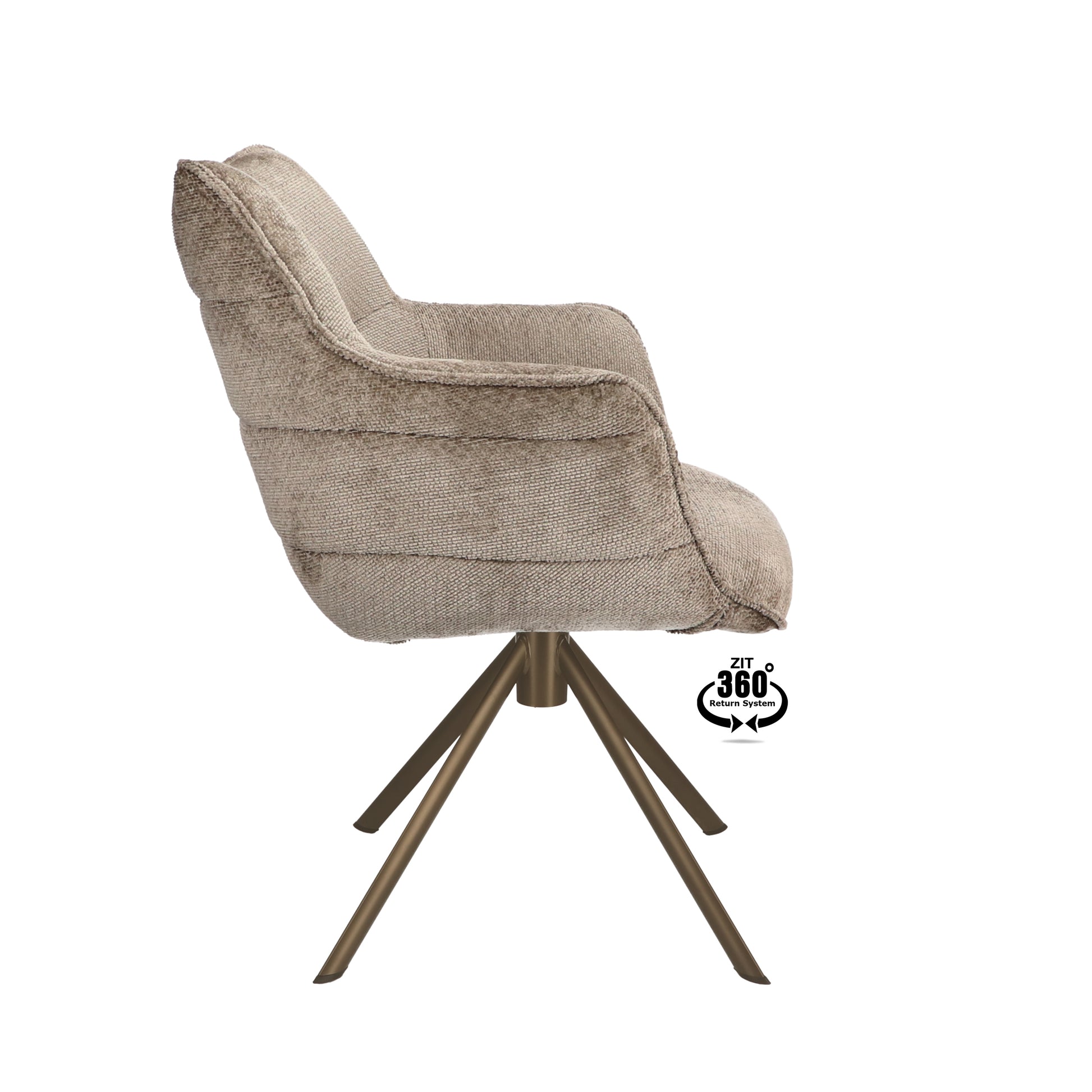 Armstoel Mio (Movie) Stof Movie Taupe Leg Bronze 360° Return-system