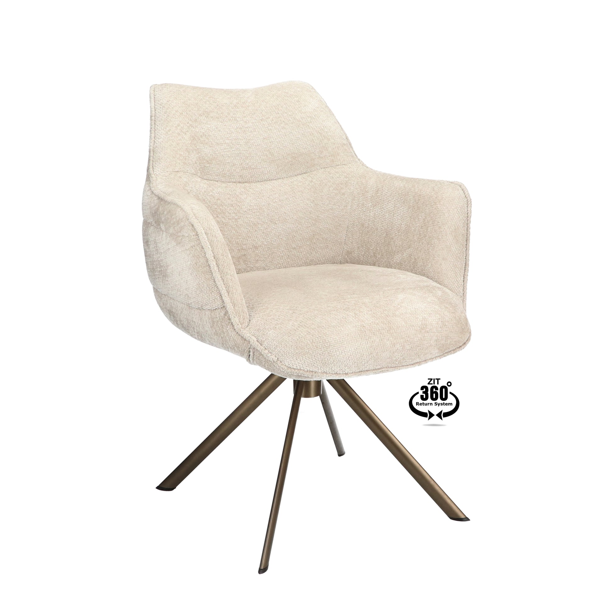 Armstoel Mio (Movie) Stof Movie Taupe Leg Bronze 360° Return-system