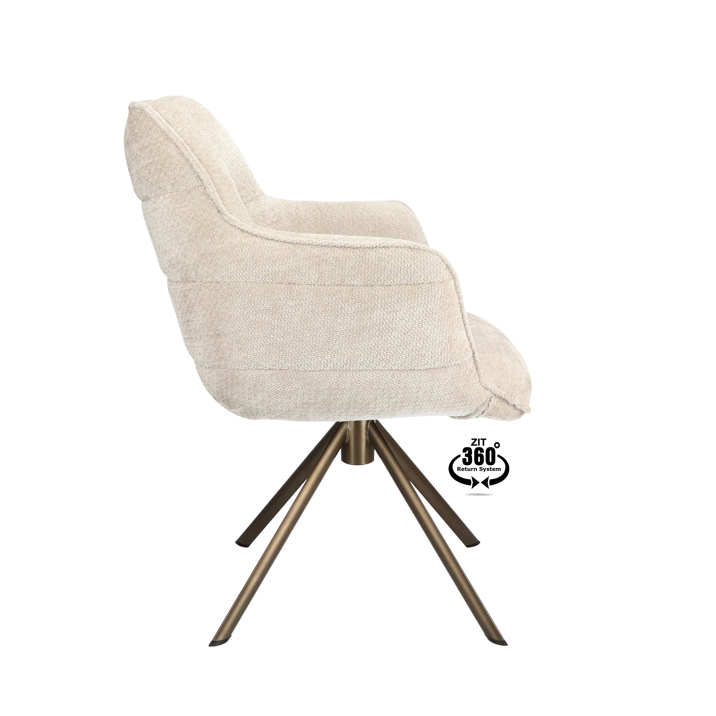 Armstoel Mio (Movie) Stof Movie Taupe Leg Bronze 360° Return-system